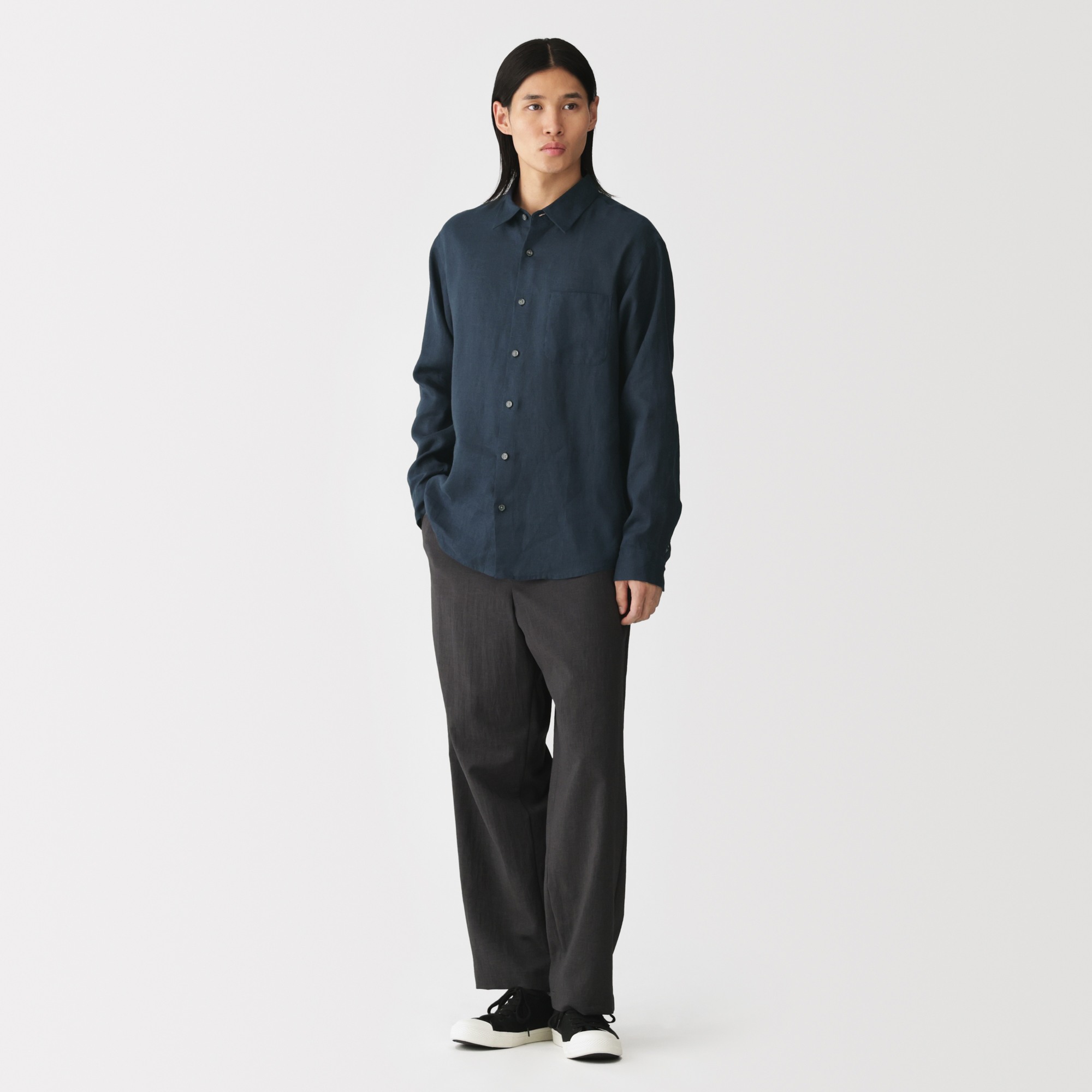 M's Washed linen L/Slv shirt  (ASEAN)