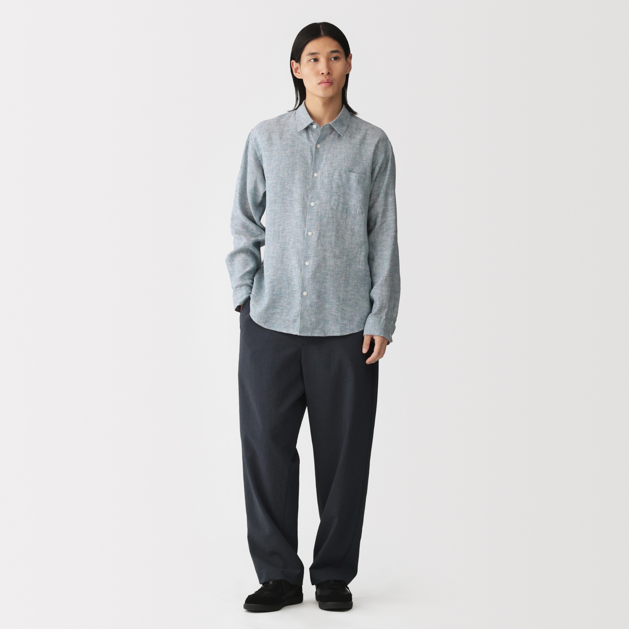 M's Washed linen L/Slv shirt (ASEAN)