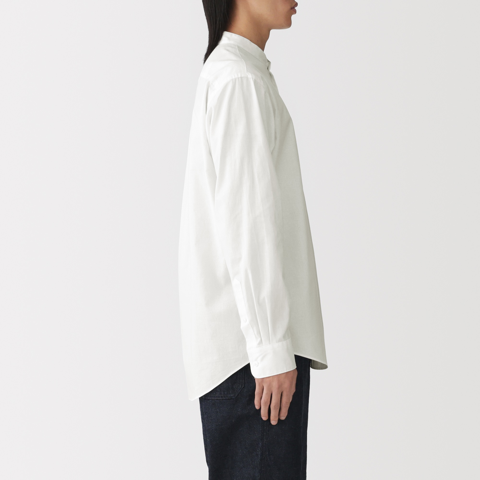 M's washed broadcloth stand collar L/Slv shirt