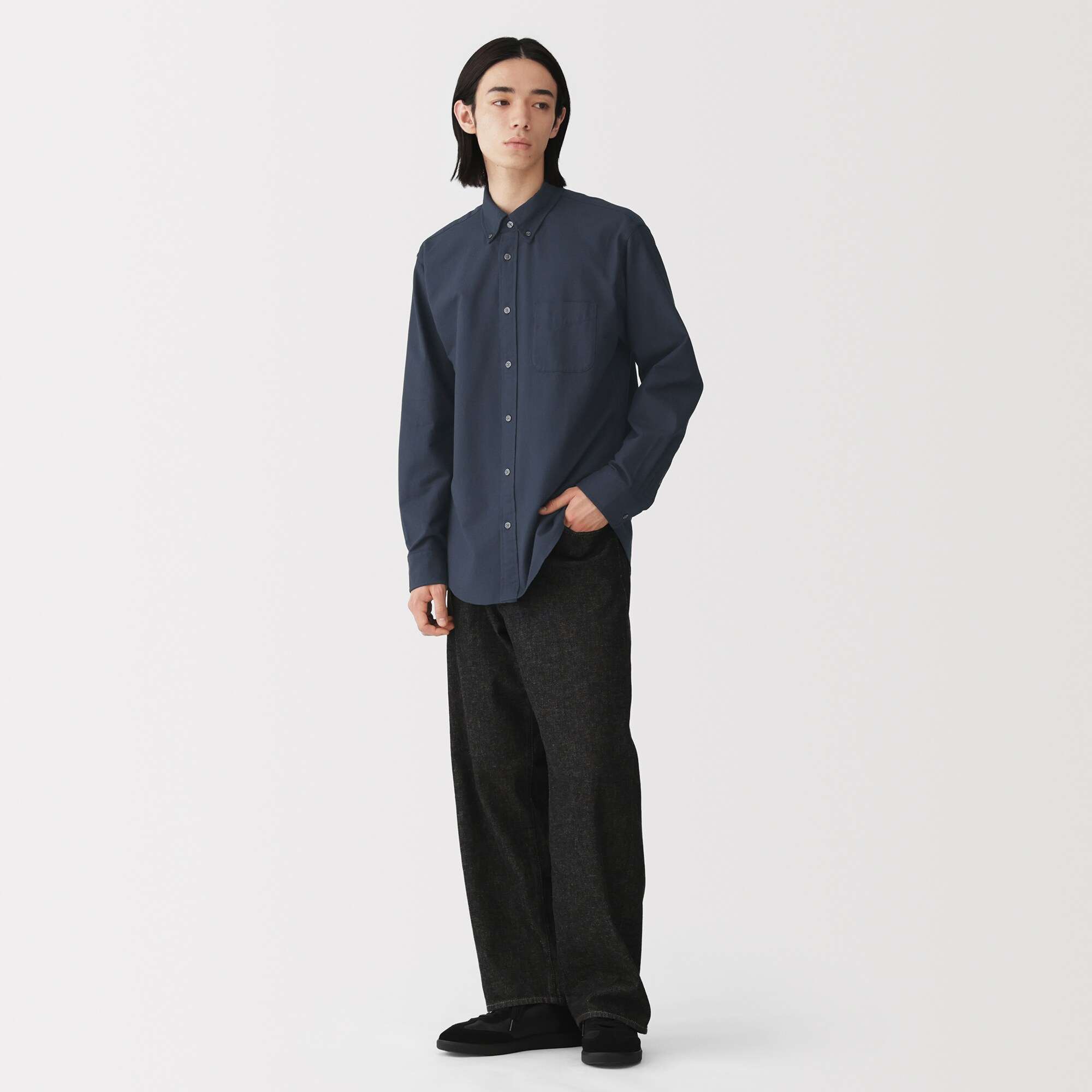 M's Washed oxford button down L/Slv shirt (OS)