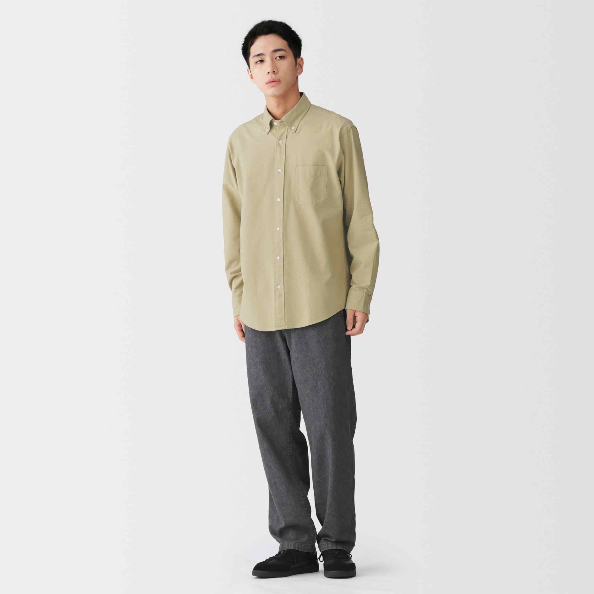 M's Washed oxford button down L/Slv shirt (OS)