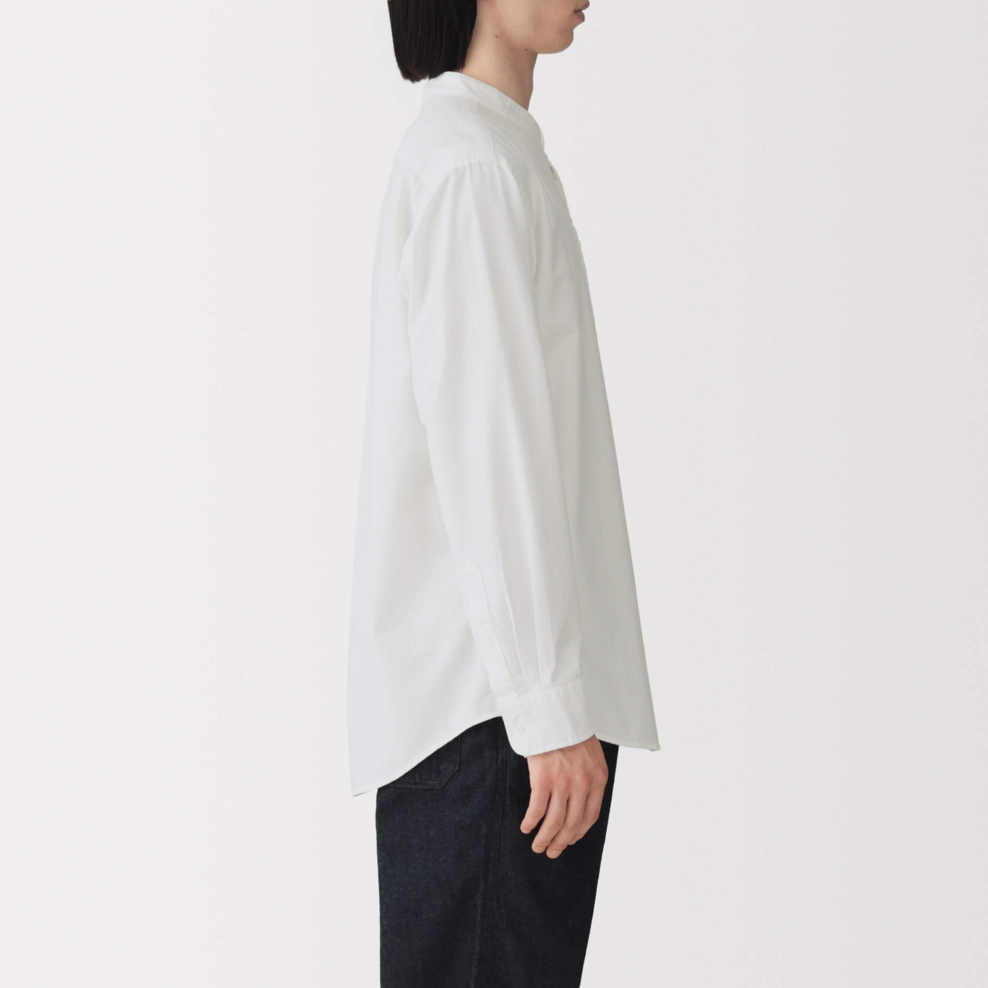 M's Washed oxford stand collar L/Slv shirt (OS)