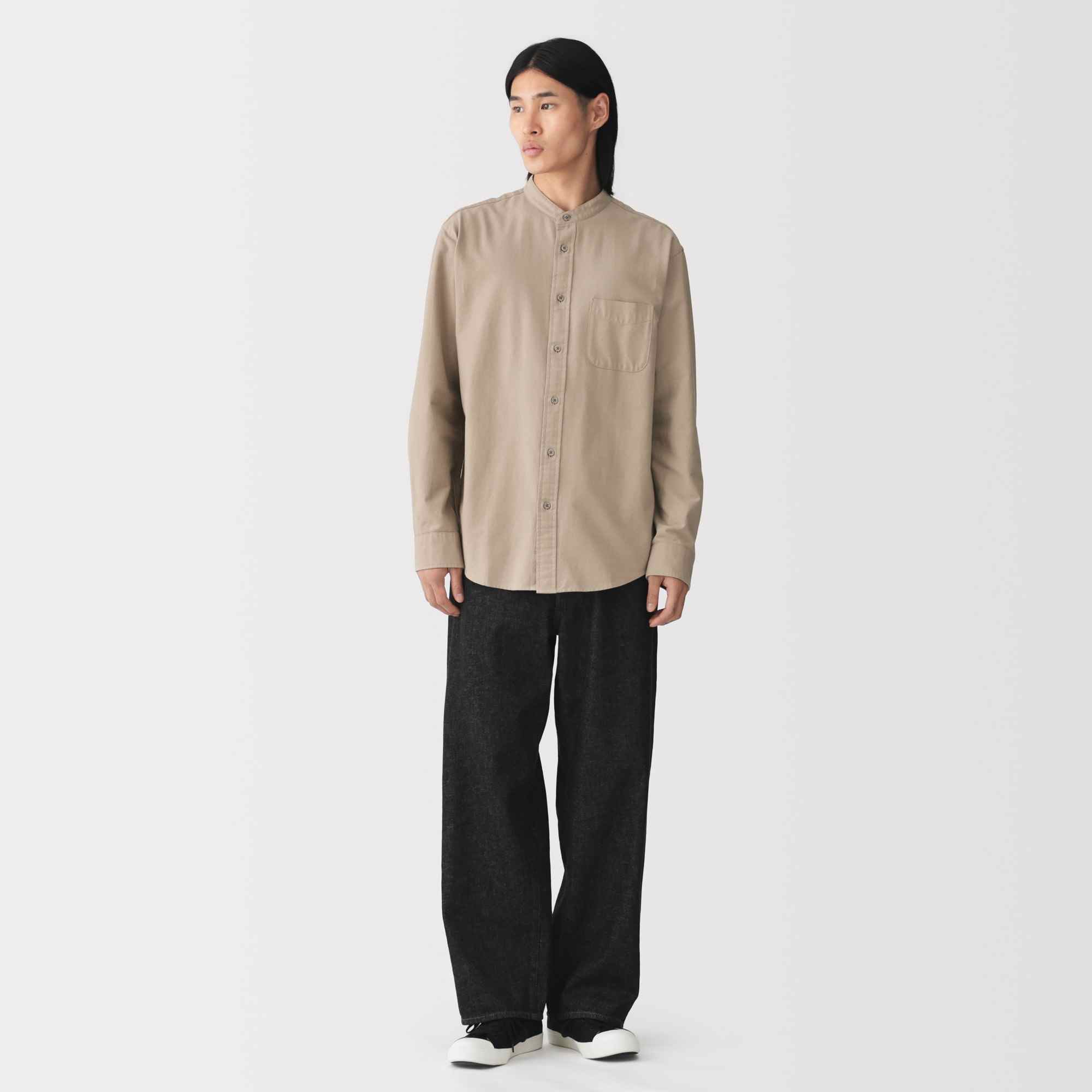 M's Washed oxford stand collar L/Slv shirt (OS)