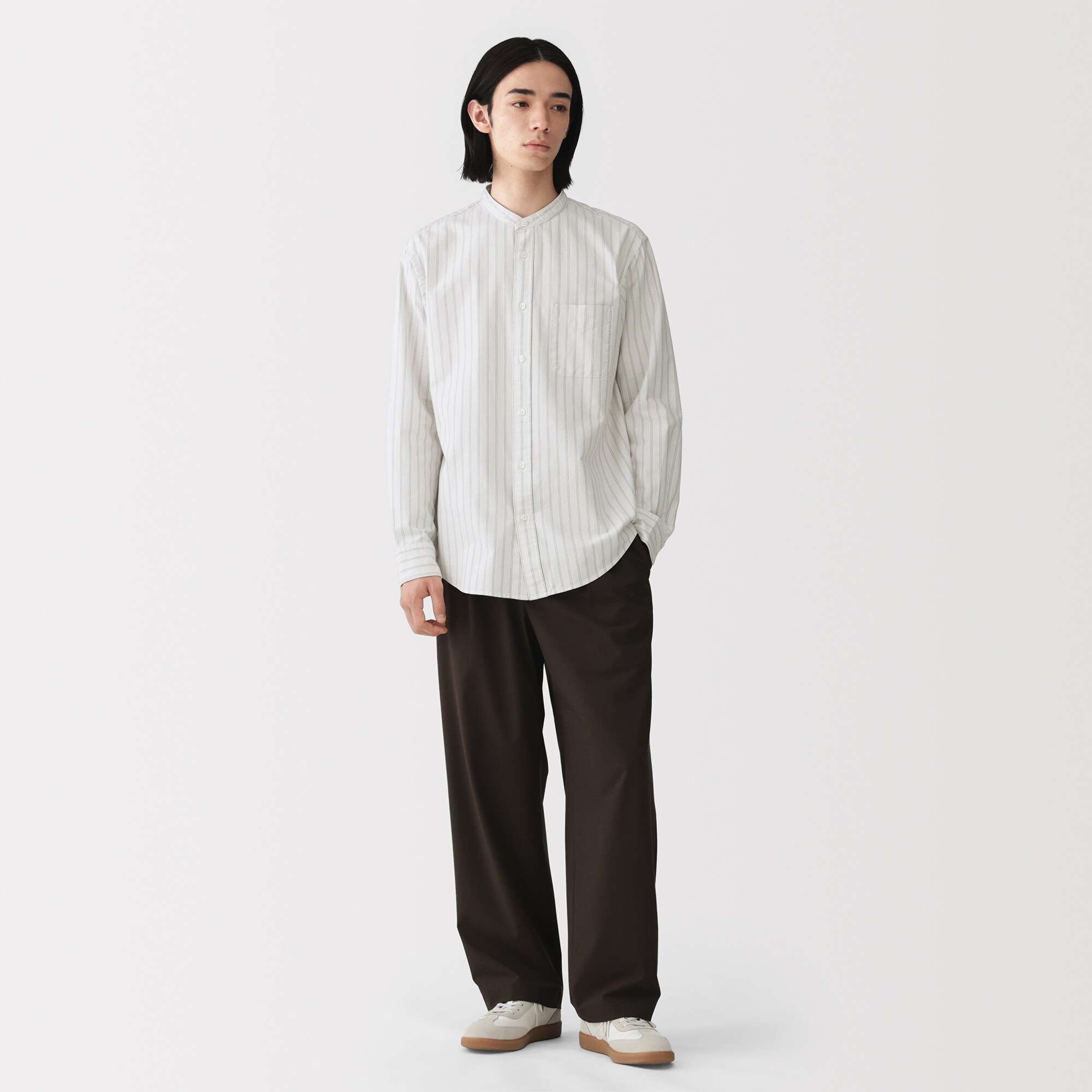 M's Washed oxford stand collar L/Slv shirt (OS)