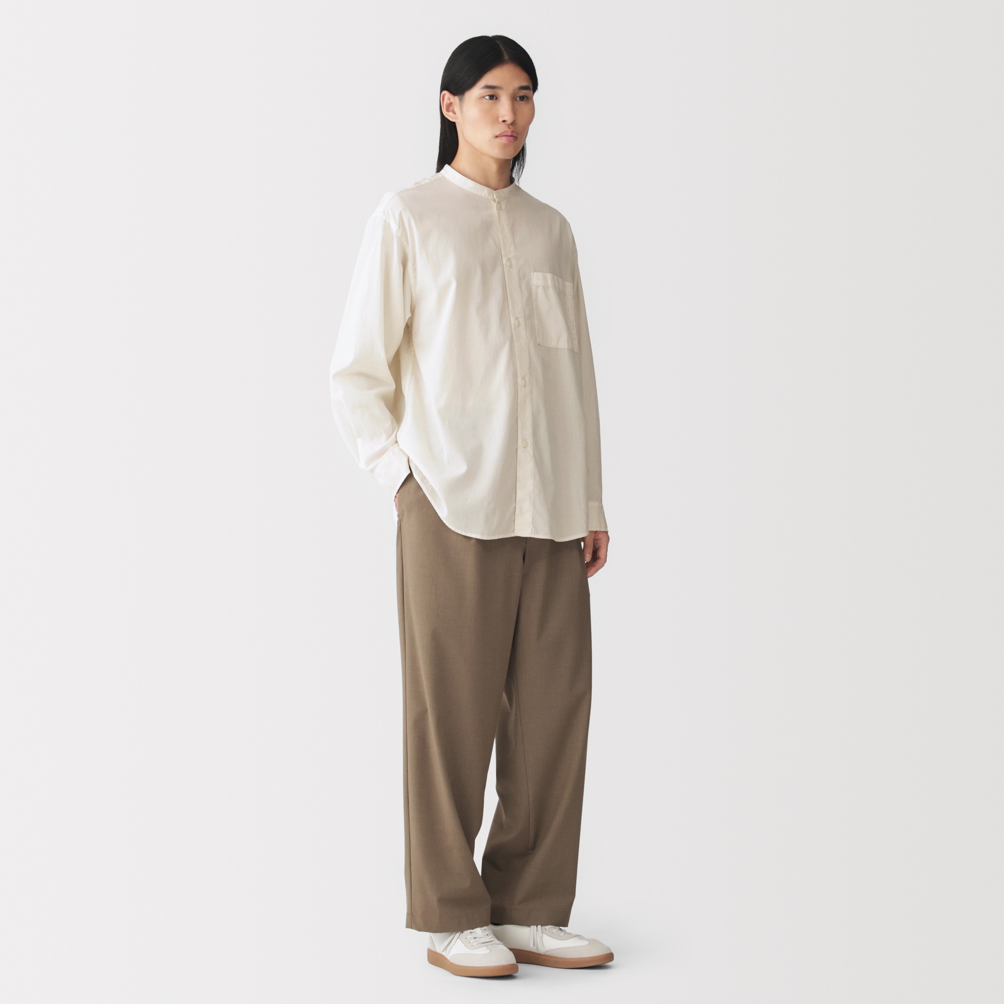 M's Lyocell blended stand collar L/Slv shirt