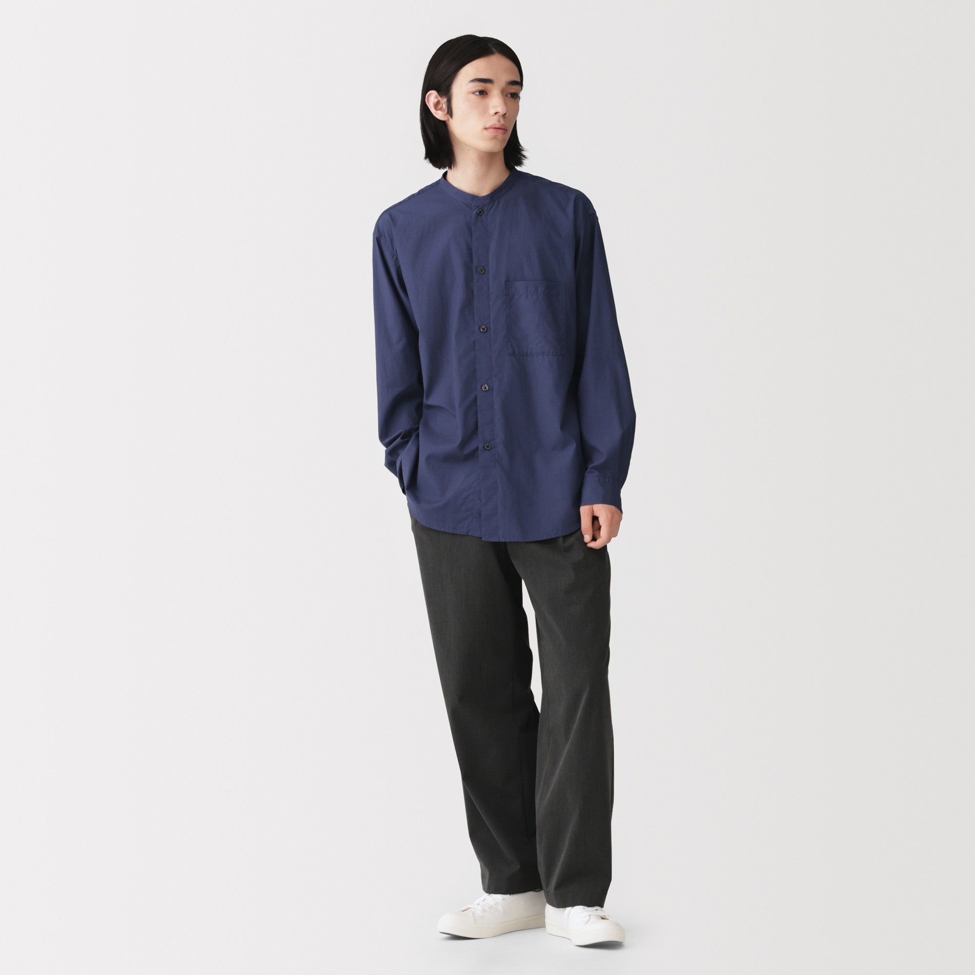 M's Lyocell blended stand collar L/Slv shirt