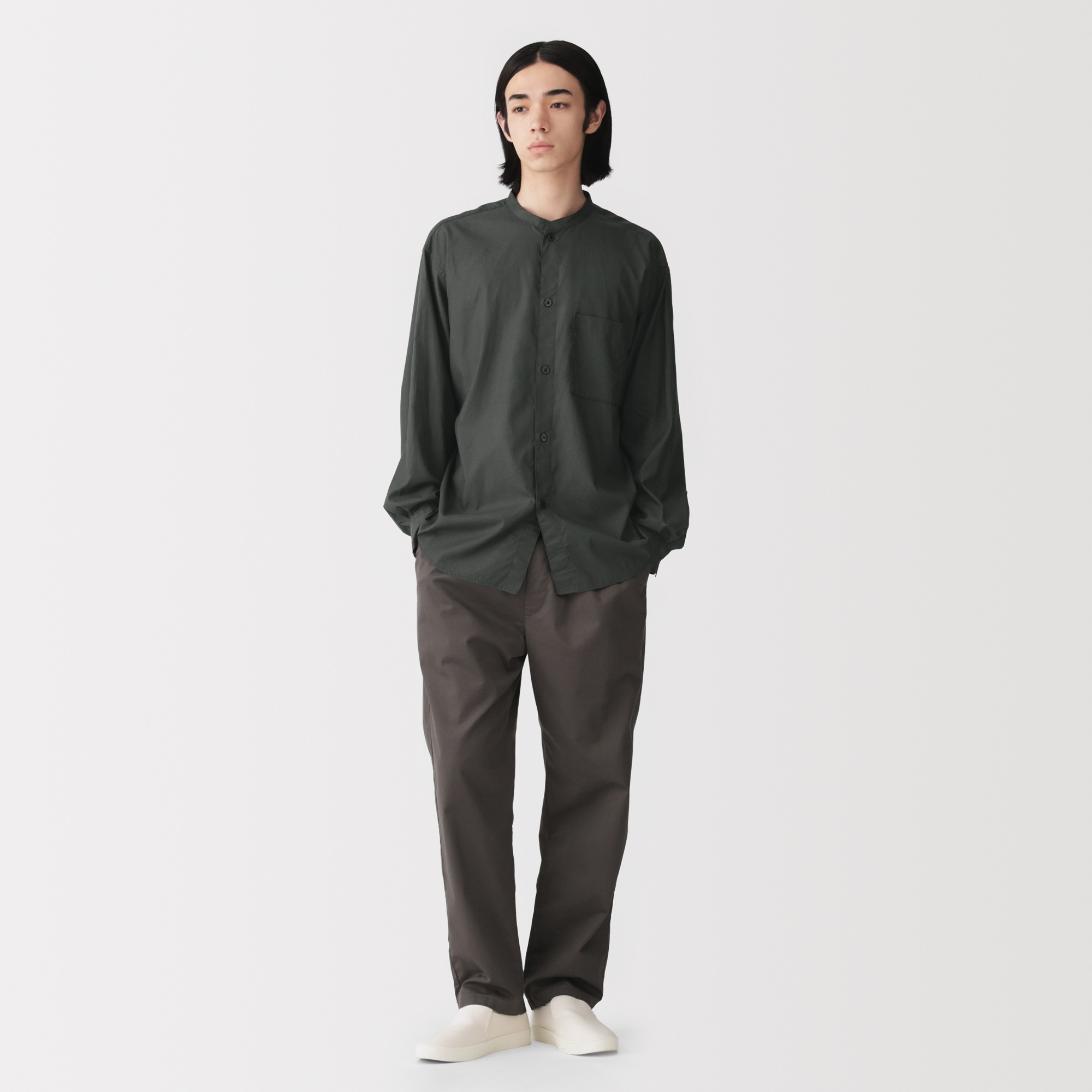 M's Lyocell blended stand collar L/Slv shirt