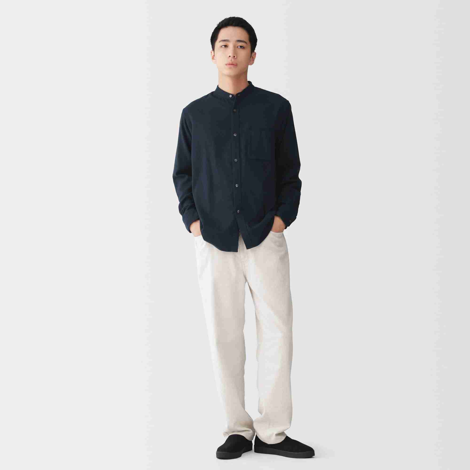 M's flannel stand collarl L/Slv shirt (OS)