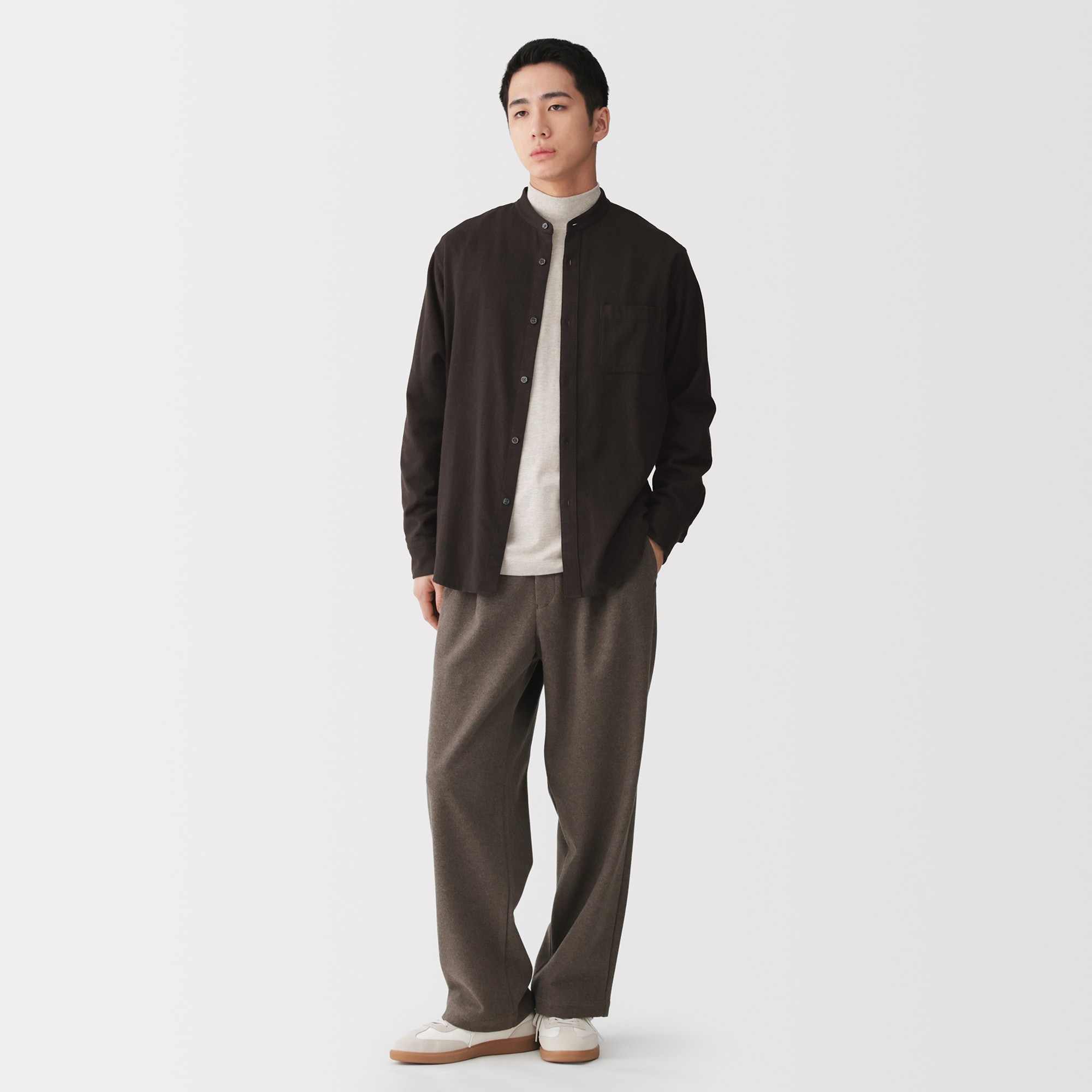 M's flannel stand collarl L/Slv shirt (OS)