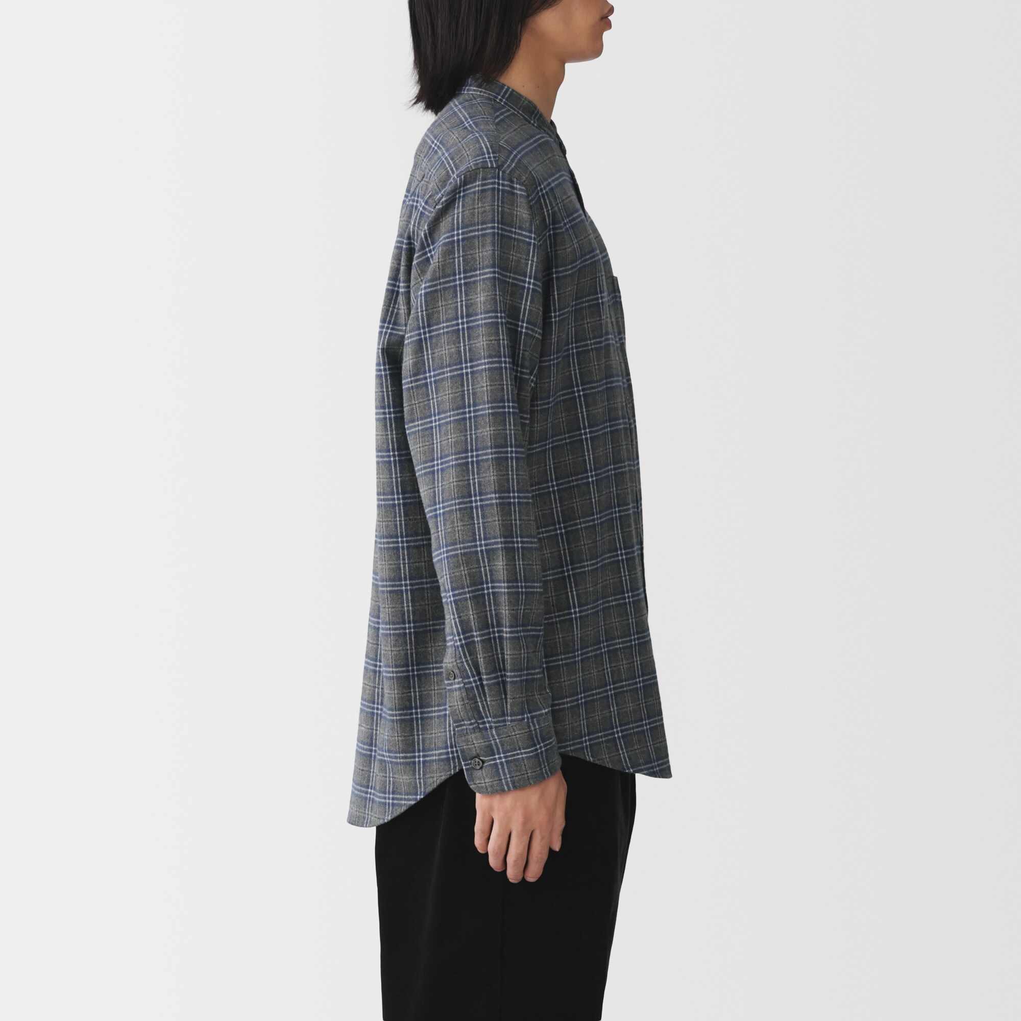 M's flannel stand collarl L/Slv shirt (OS)