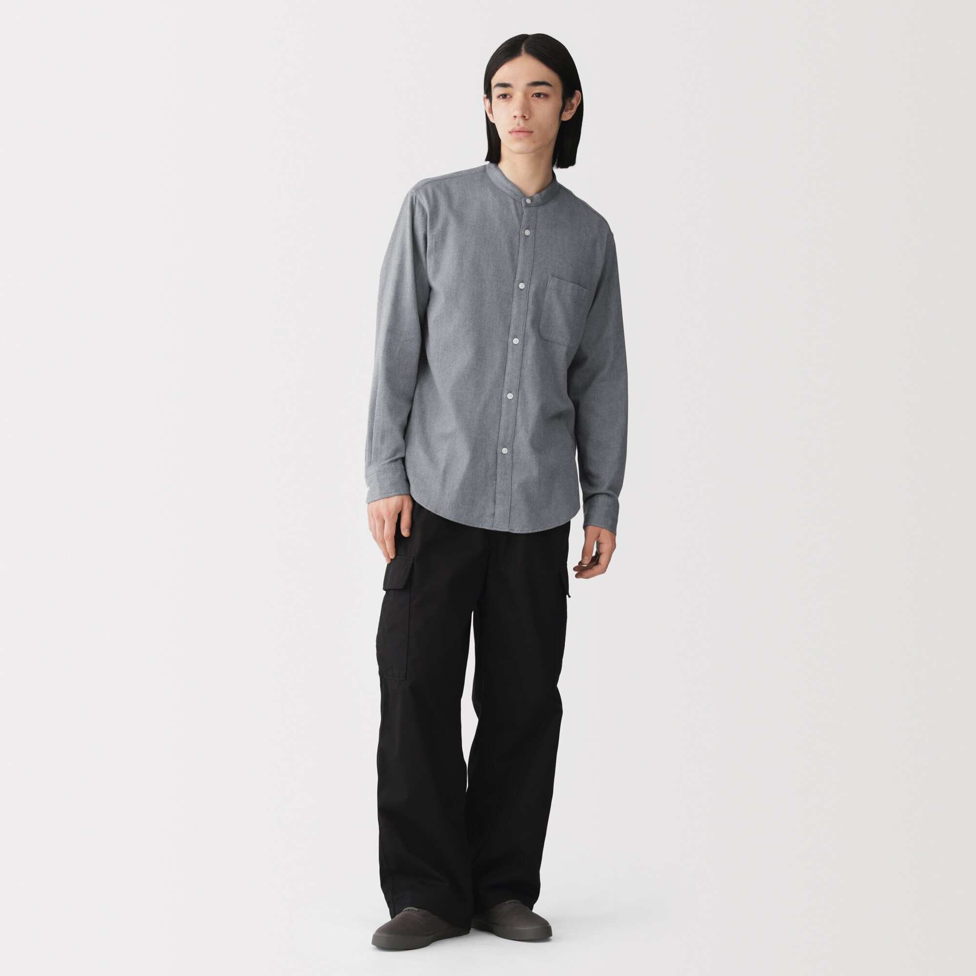M's flannel stand collarl L/Slv shirt (OS)
