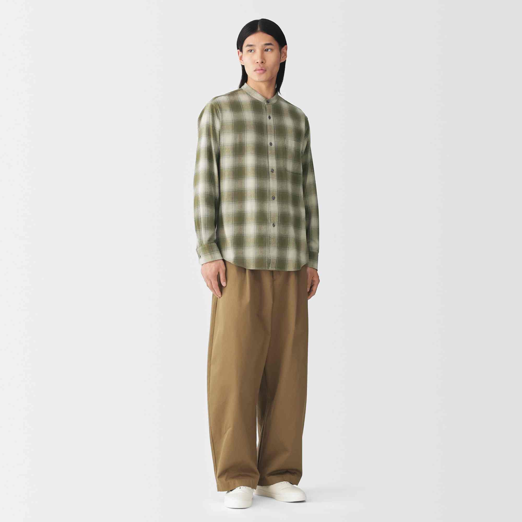 M's flannel stand collarl L/Slv shirt (OS)