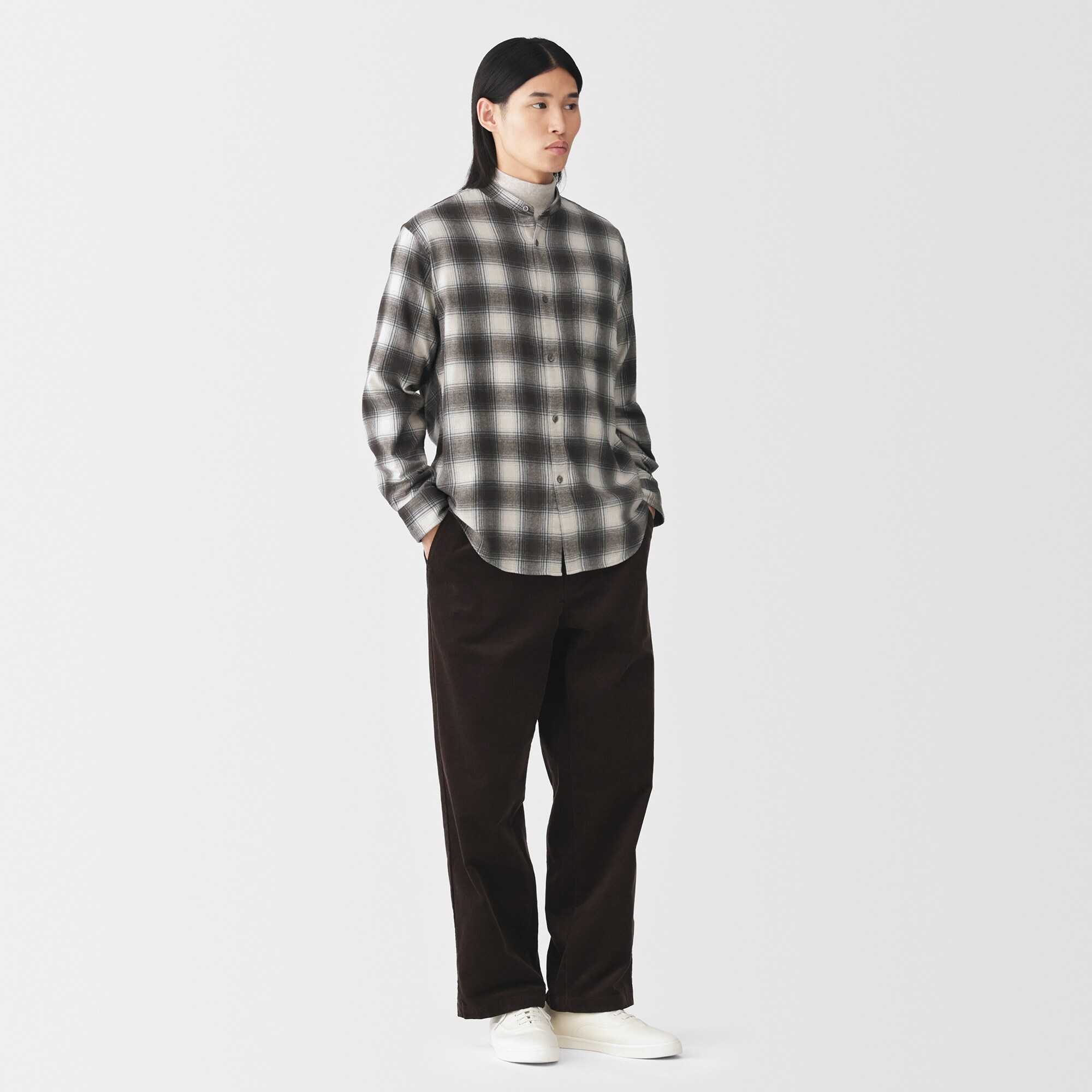 M's flannel stand collarl L/Slv shirt (OS)