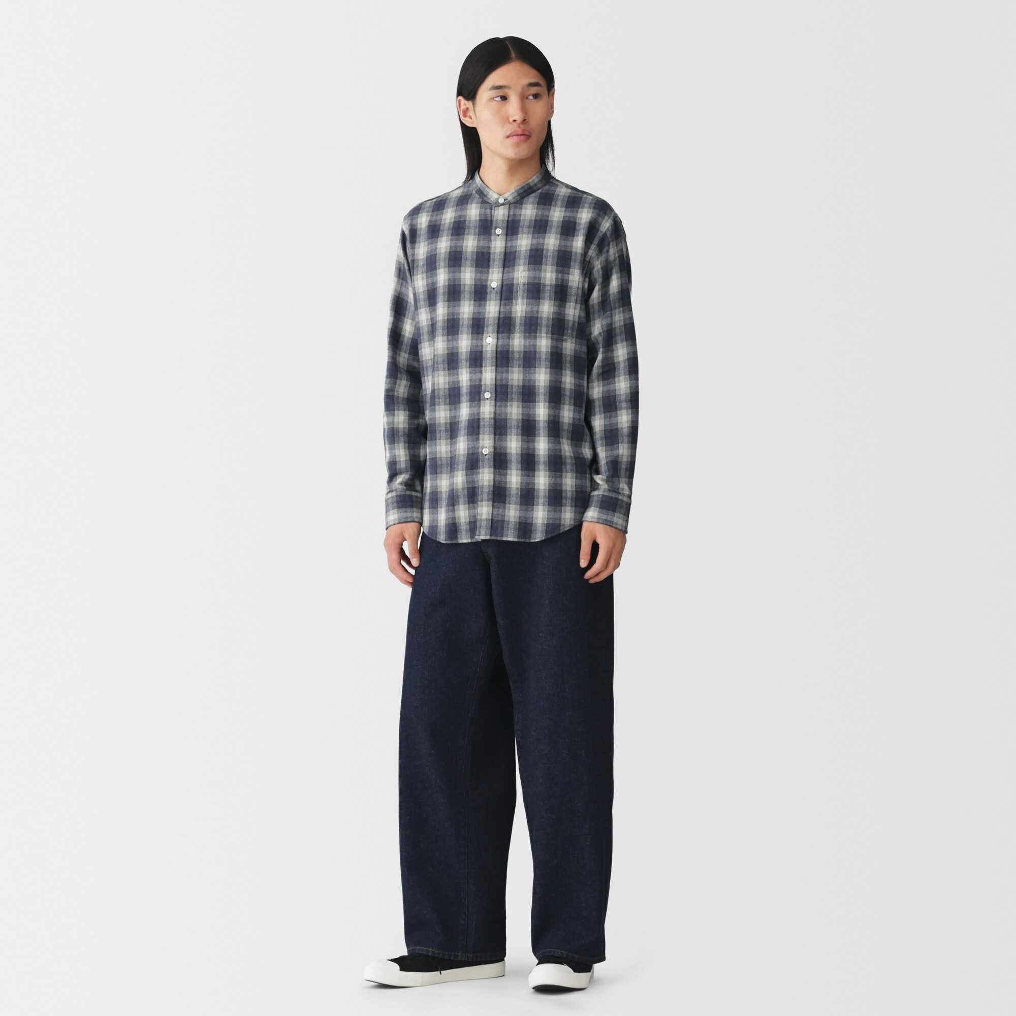 M's flannel stand collarl L/Slv shirt (OS)