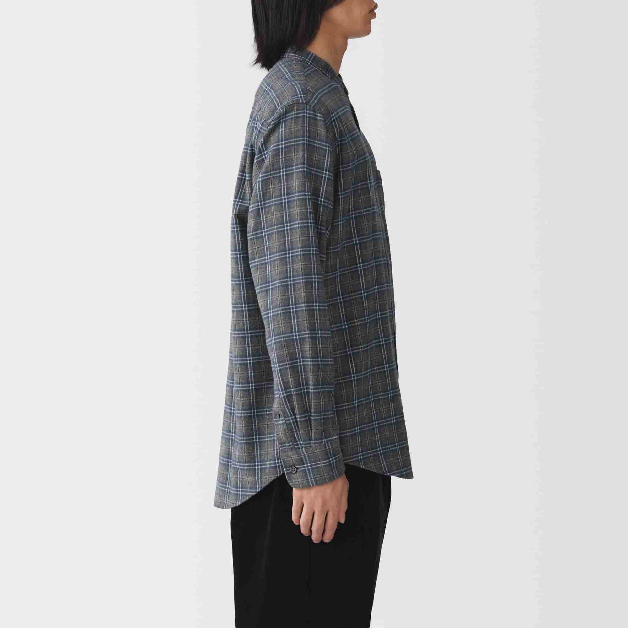 M's flannel stand collarl L/Slv shirt (OS)