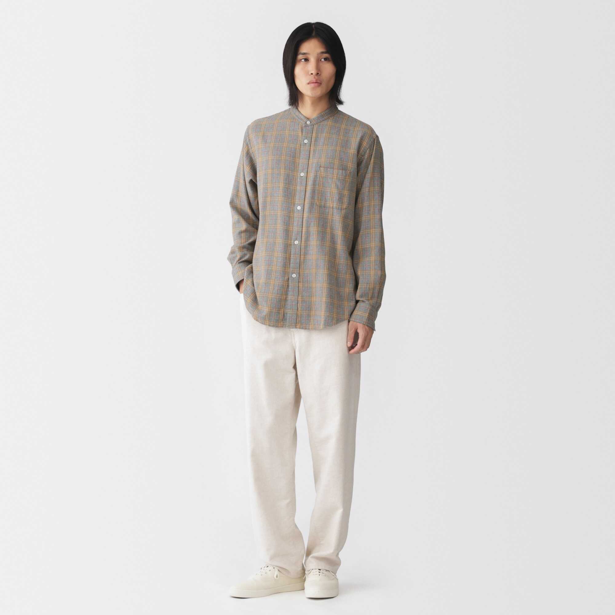 M's flannel stand collarl L/Slv shirt (OS)