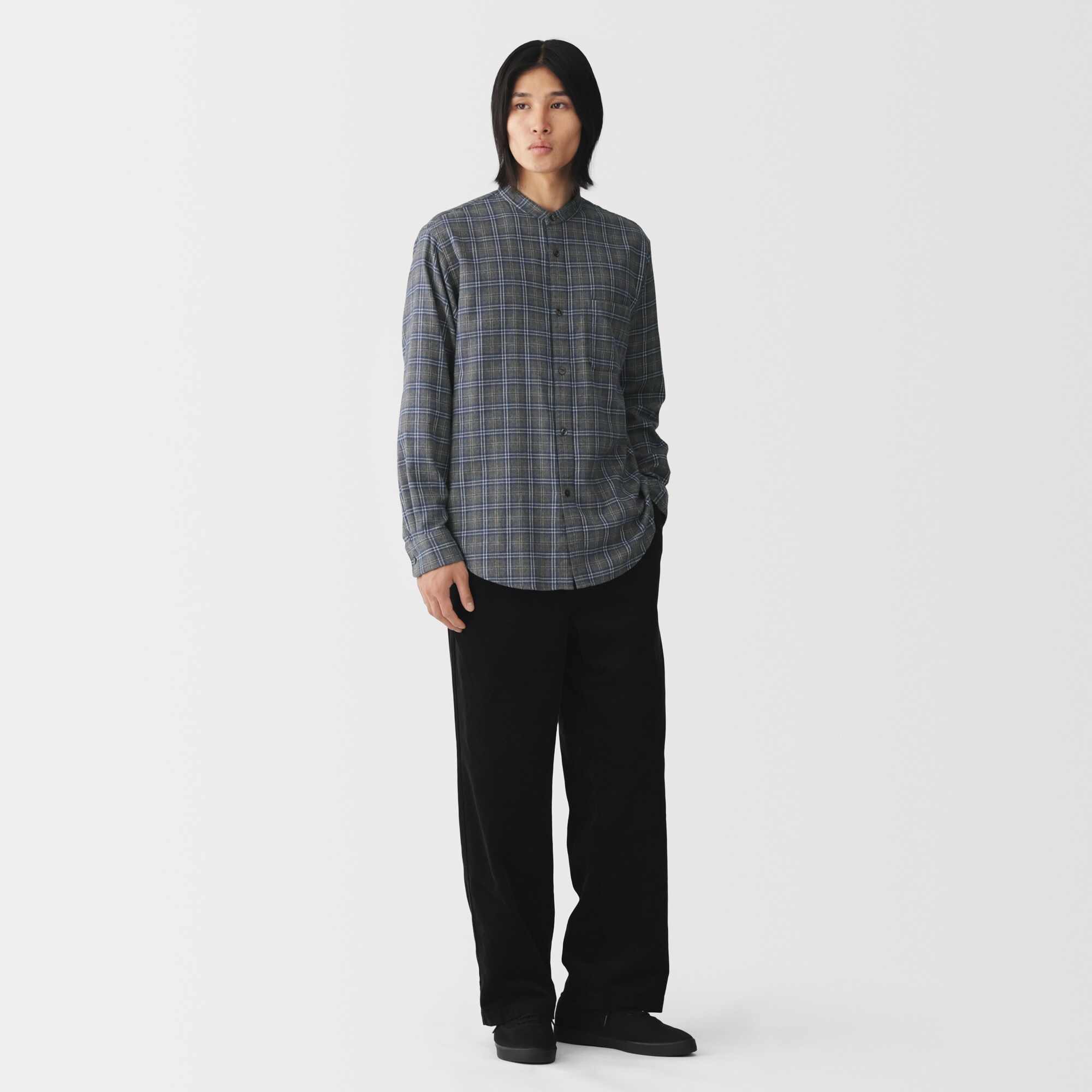 M's flannel stand collarl L/Slv shirt (OS)