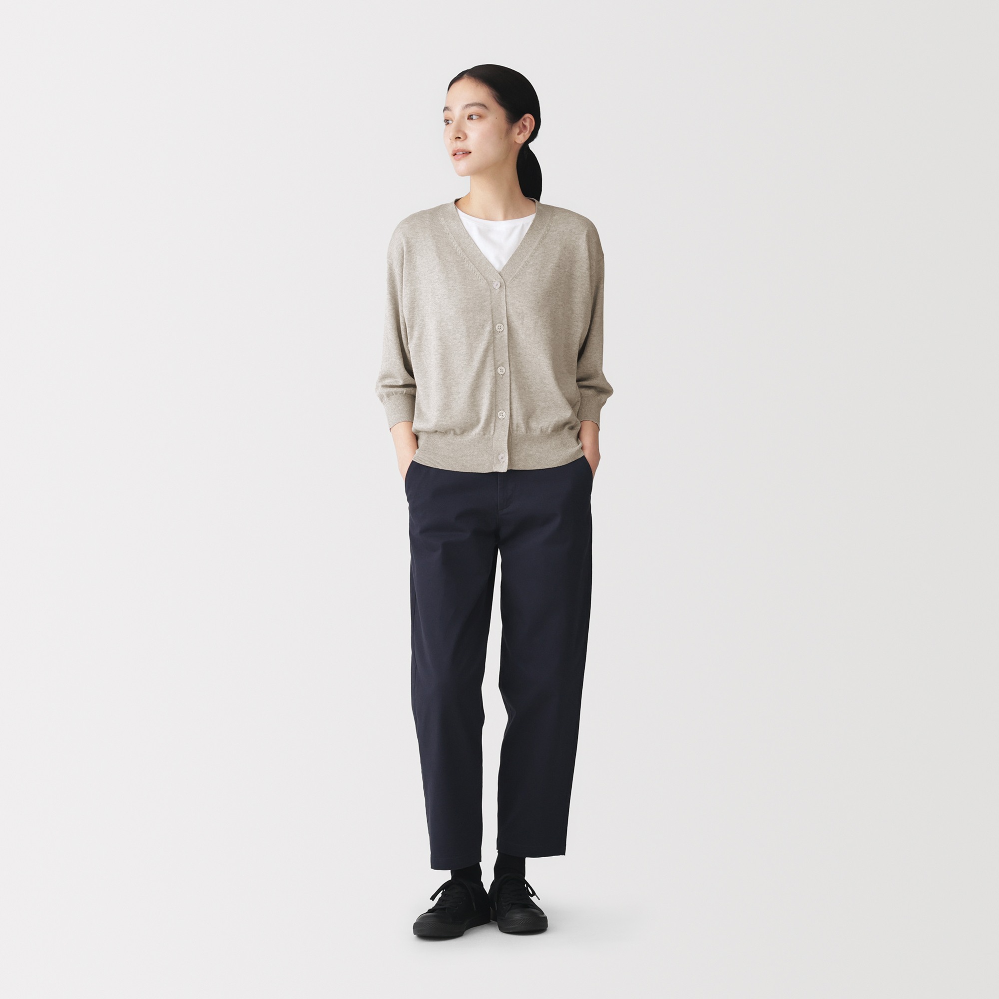 W's Lyocell blended jersey 3/4 sleeve wide-fit cardigan