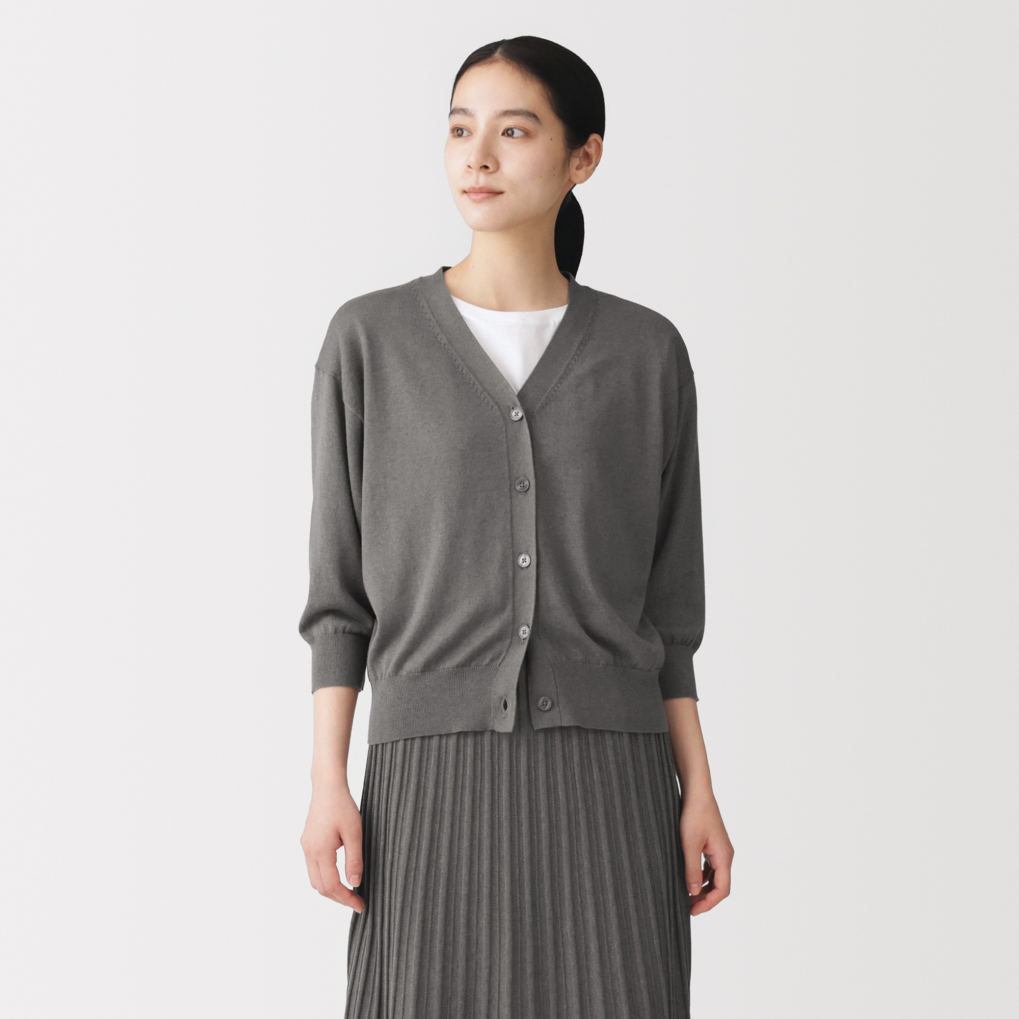 W's Lyocell blended jersey 3/4 sleeve wide-fit cardigan