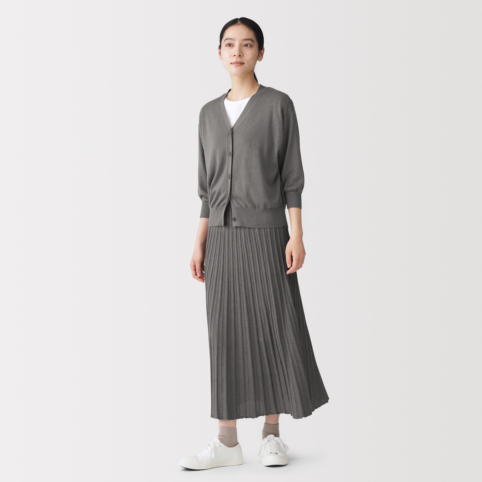 W's Lyocell blended jersey 3/4 sleeve wide-fit cardigan