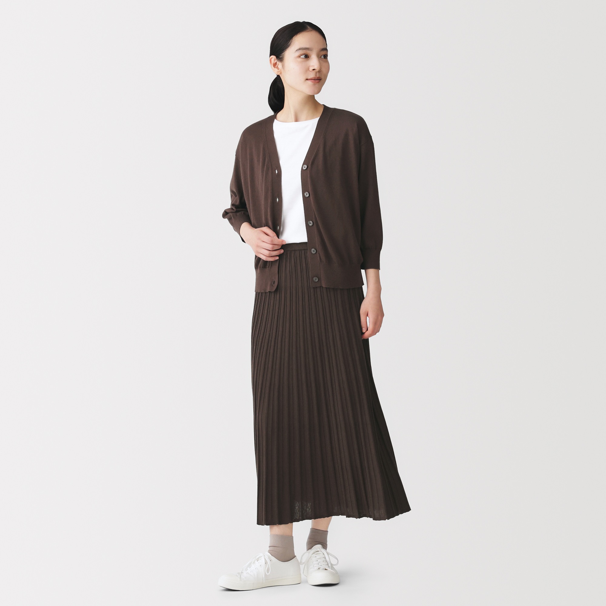 W's Lyocell blended jersey 3/4 sleeve wide-fit cardigan