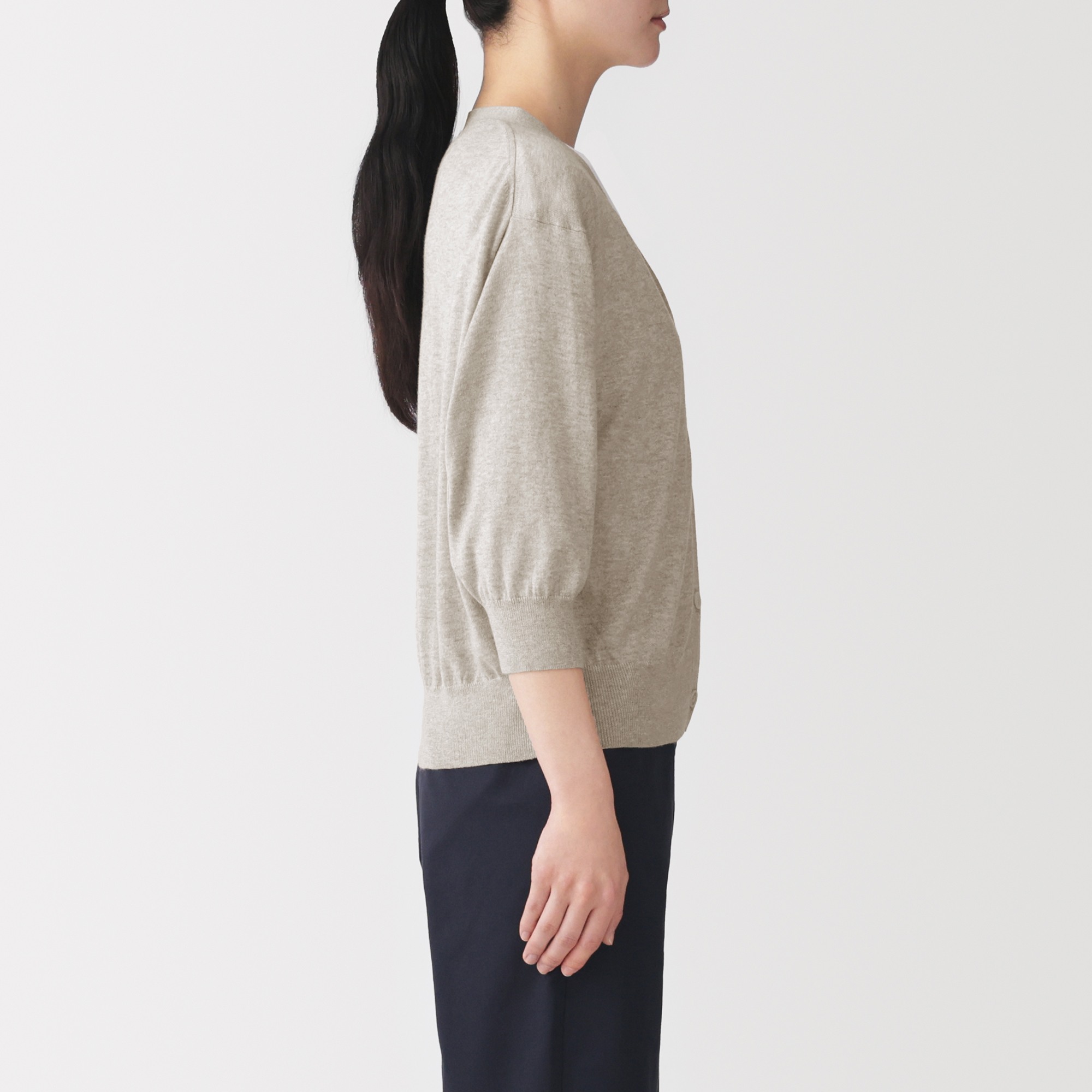 W's Lyocell blended jersey 3/4 sleeve wide-fit cardigan