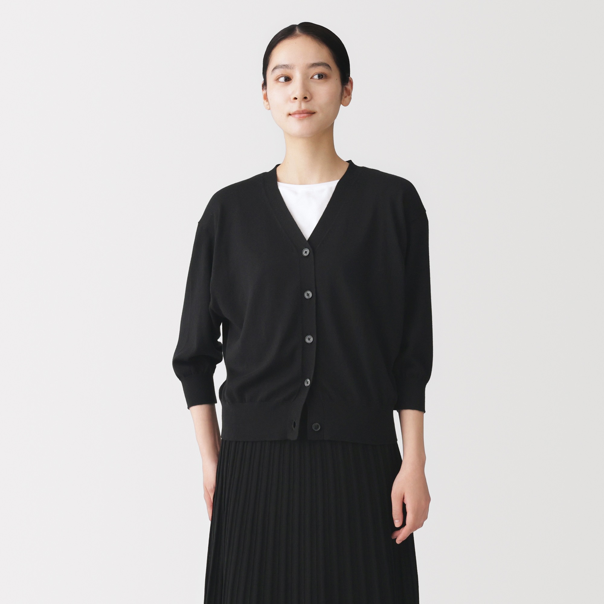 W's Lyocell blended jersey 3/4 sleeve wide-fit cardigan