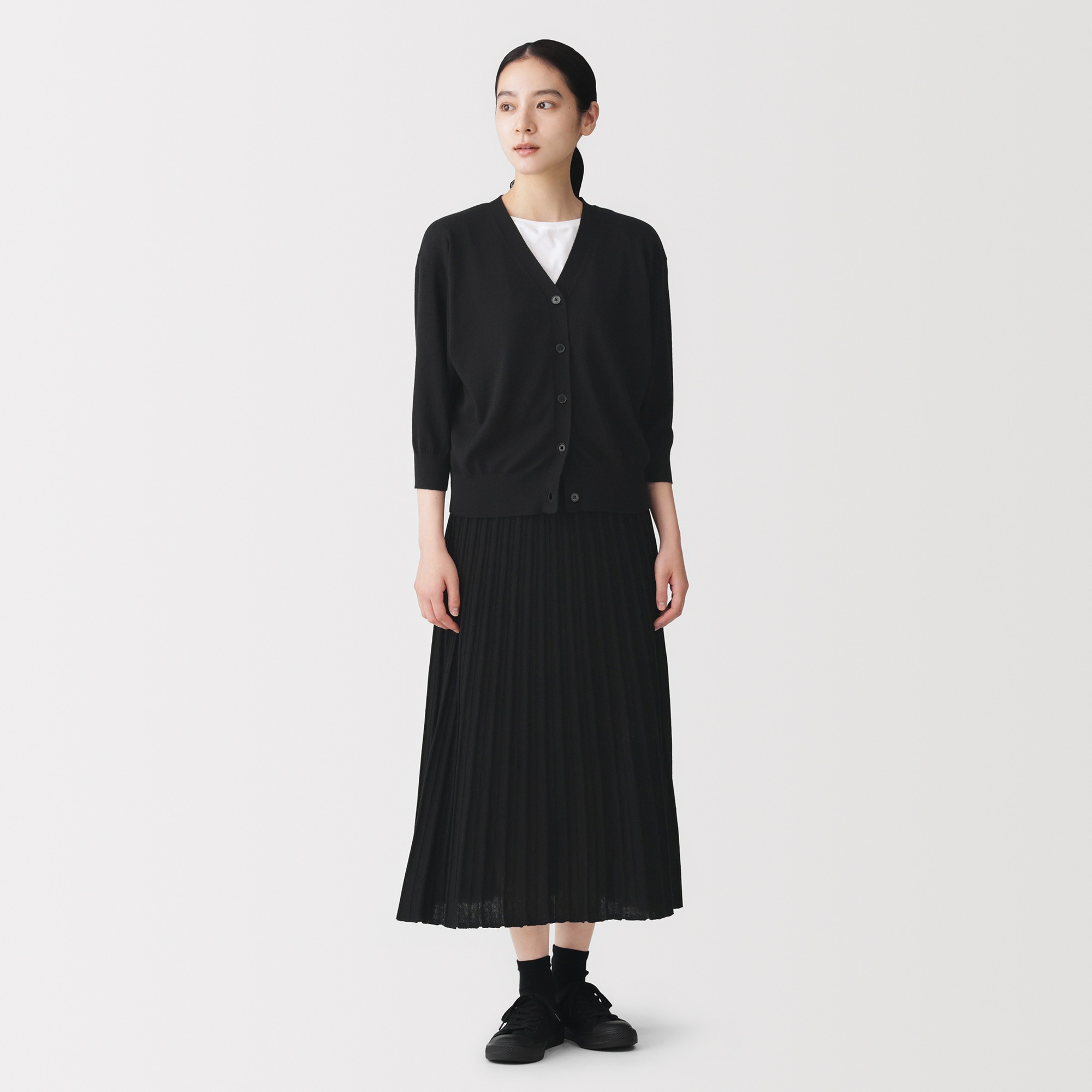 W's Lyocell blended jersey 3/4 sleeve wide-fit cardigan