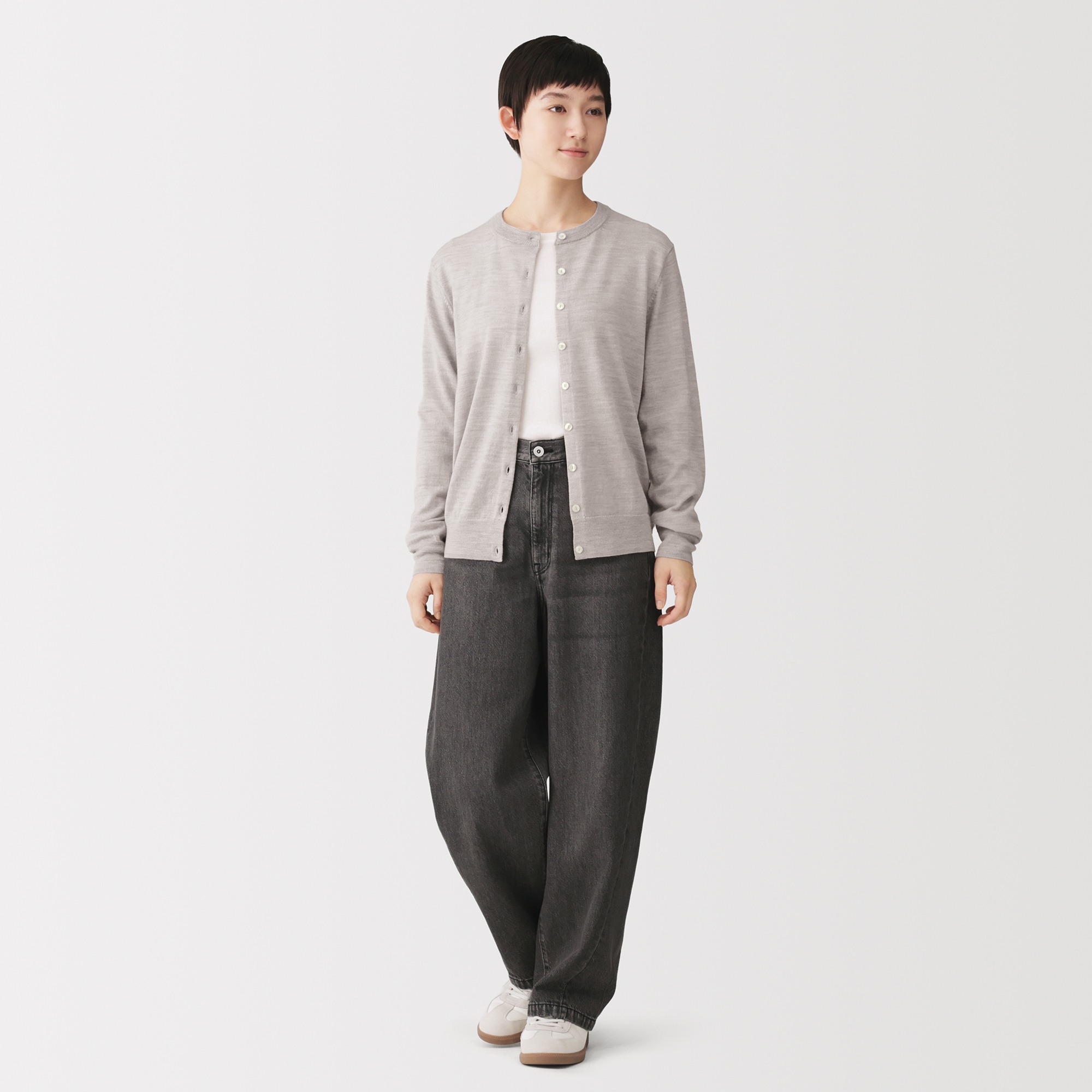 W's Washable high-gauge crew neck cardigan