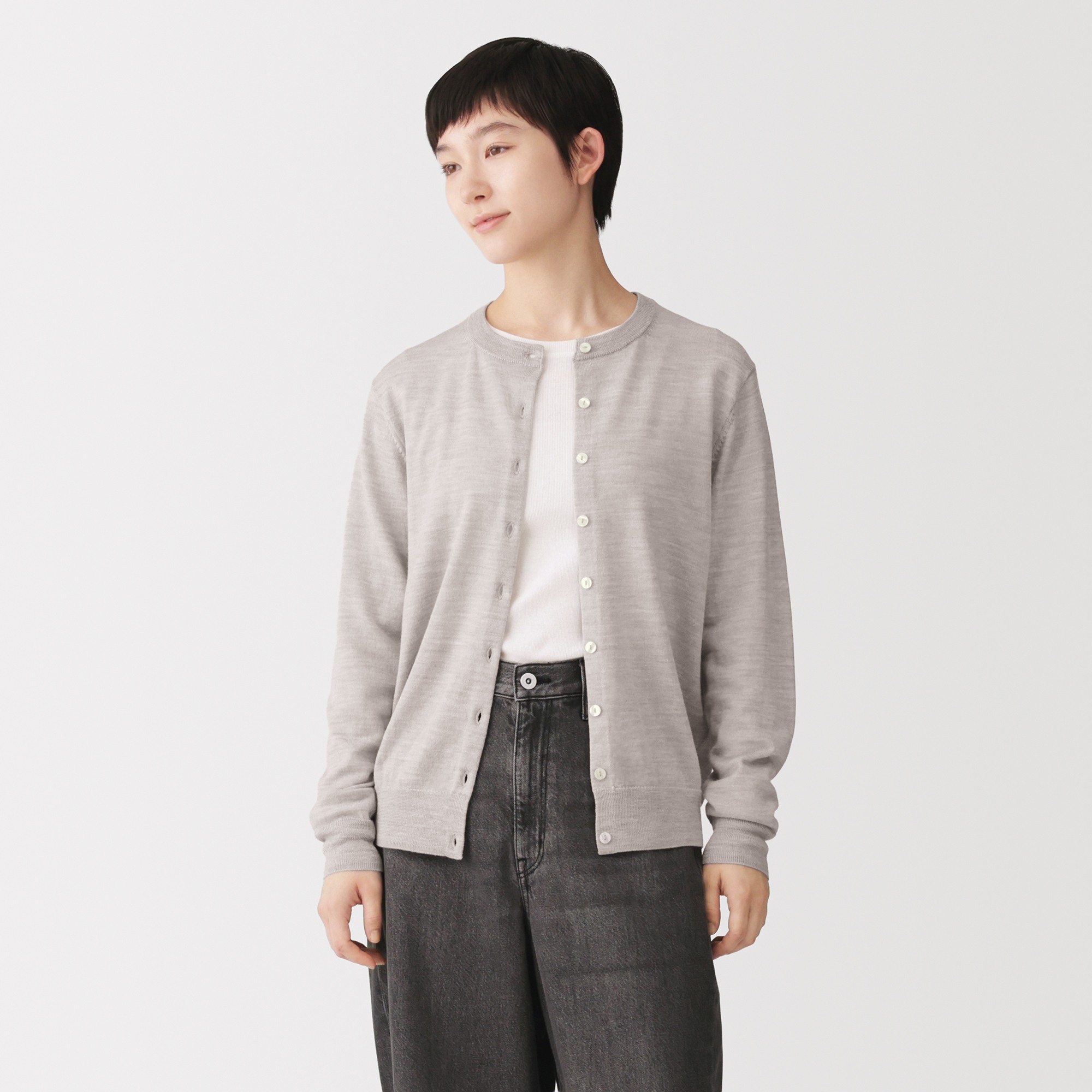 W's Washable high-gauge crew neck cardigan