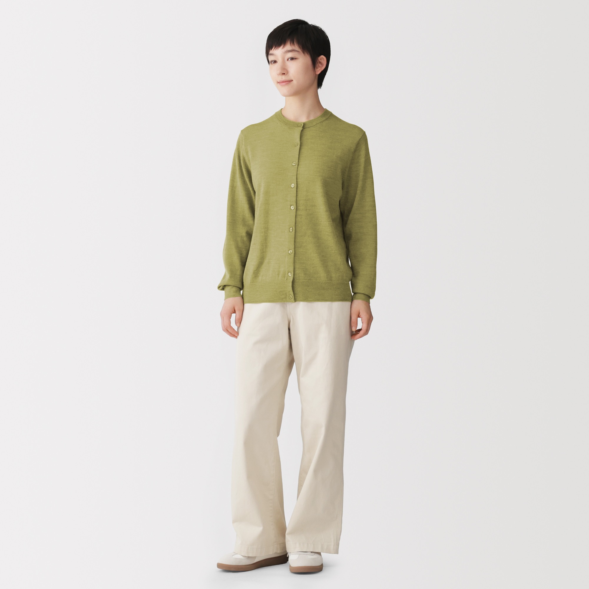 W's Washable high-gauge crew neck cardigan