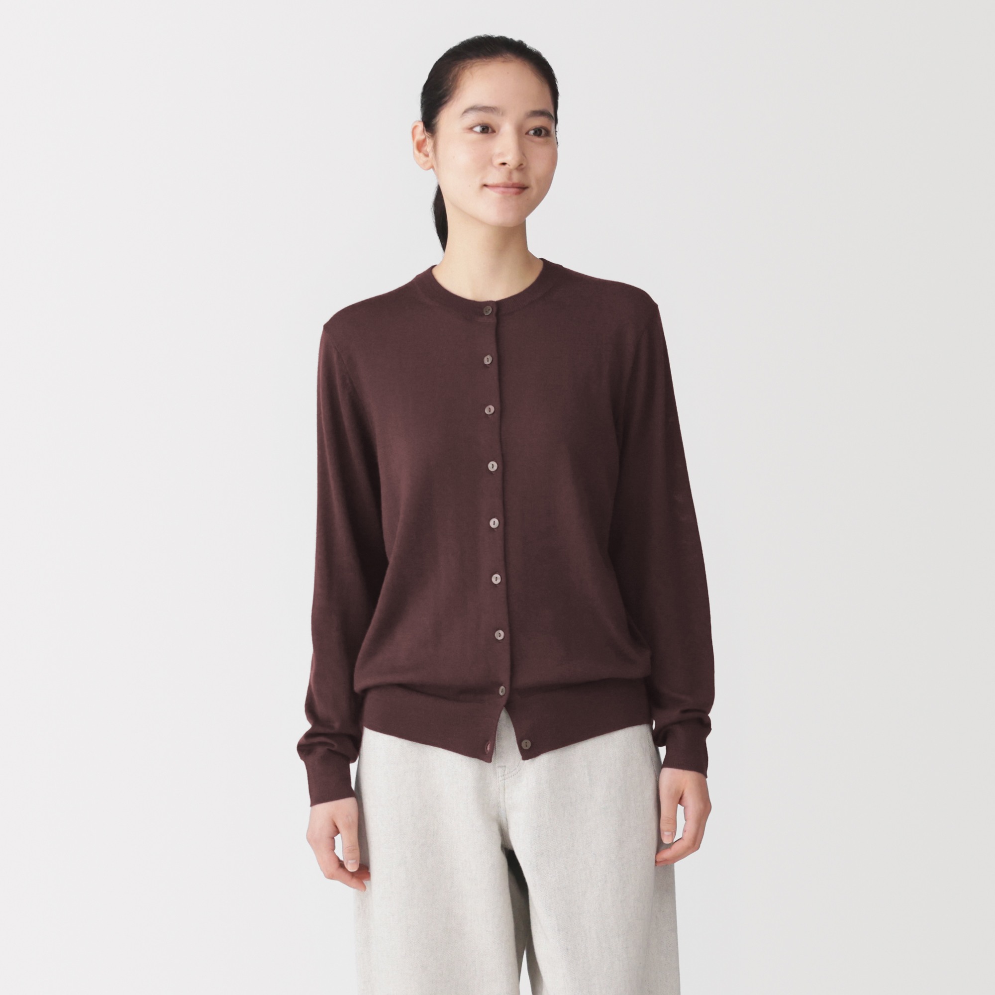 W's Washable high-gauge crew neck cardigan