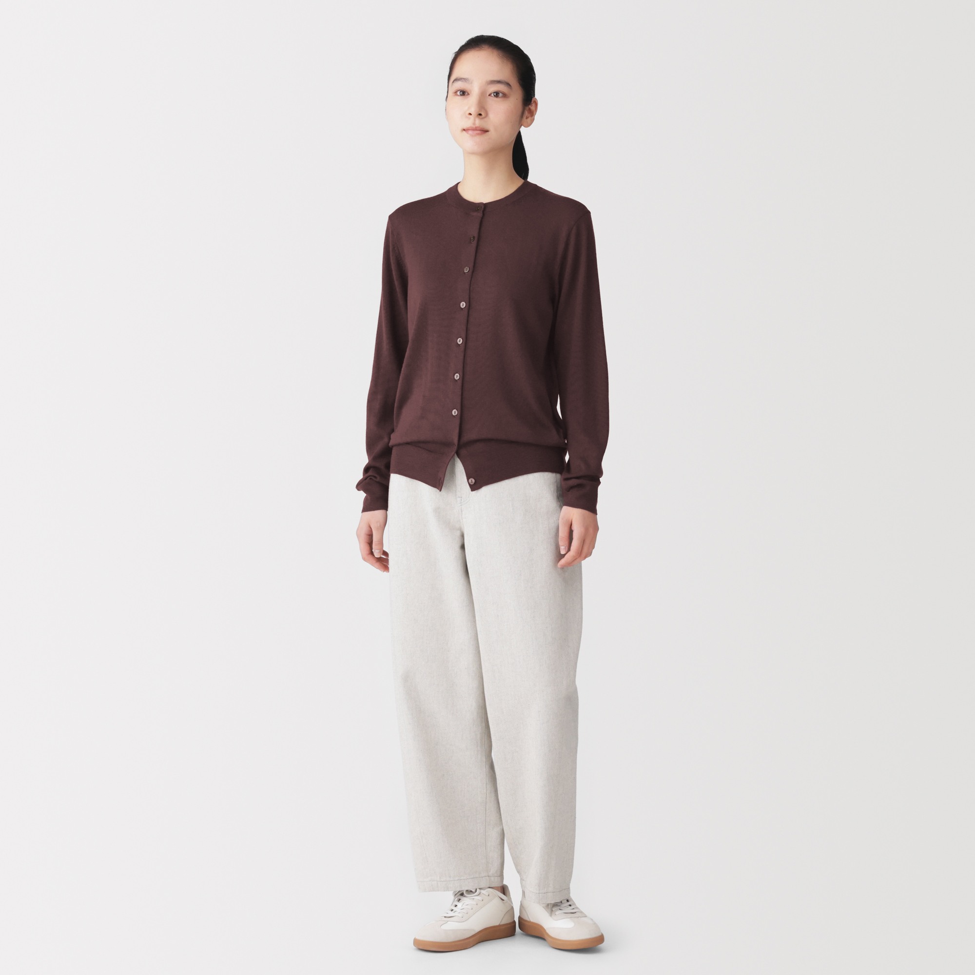 W's Washable high-gauge crew neck cardigan