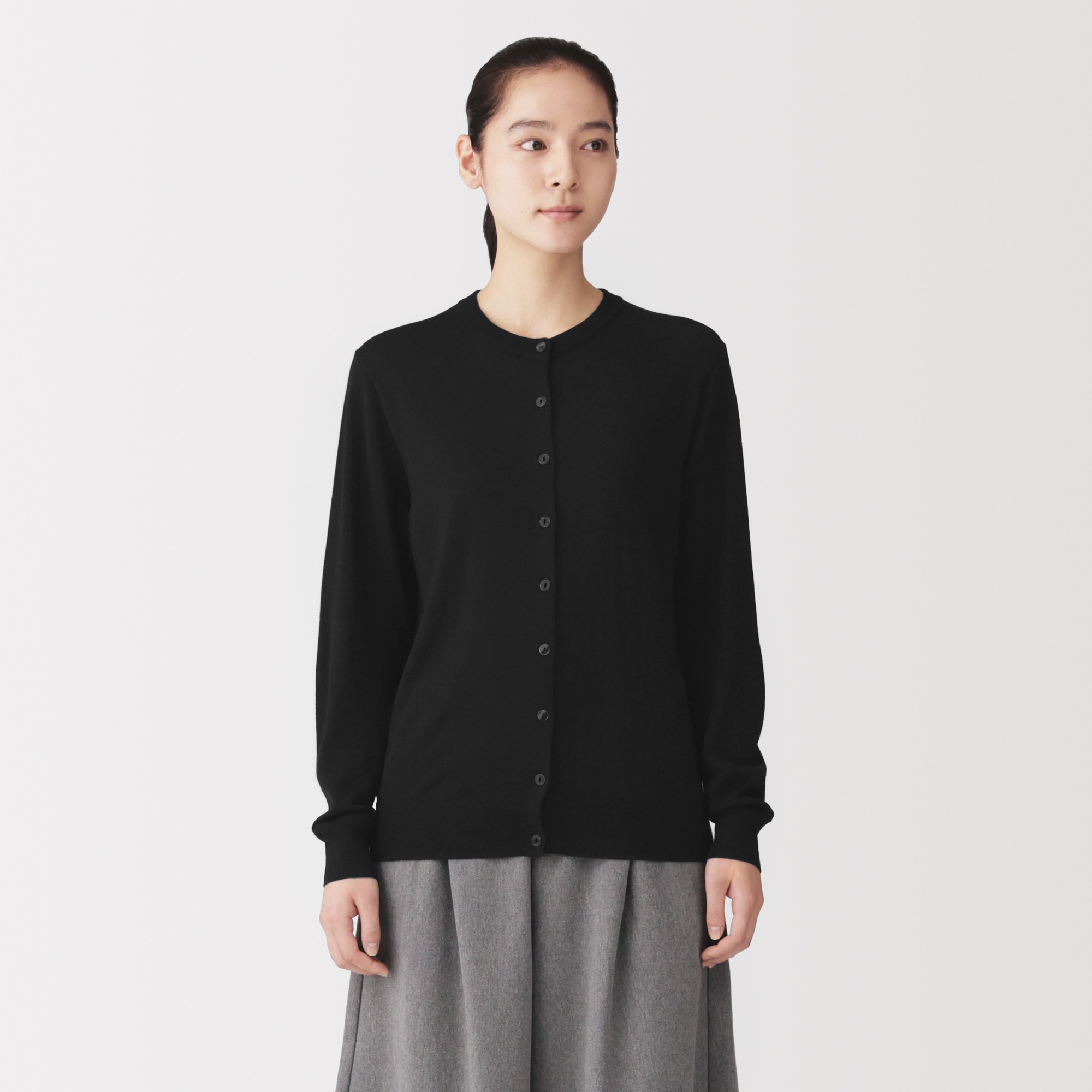 W's Washable high-gauge crew neck cardigan