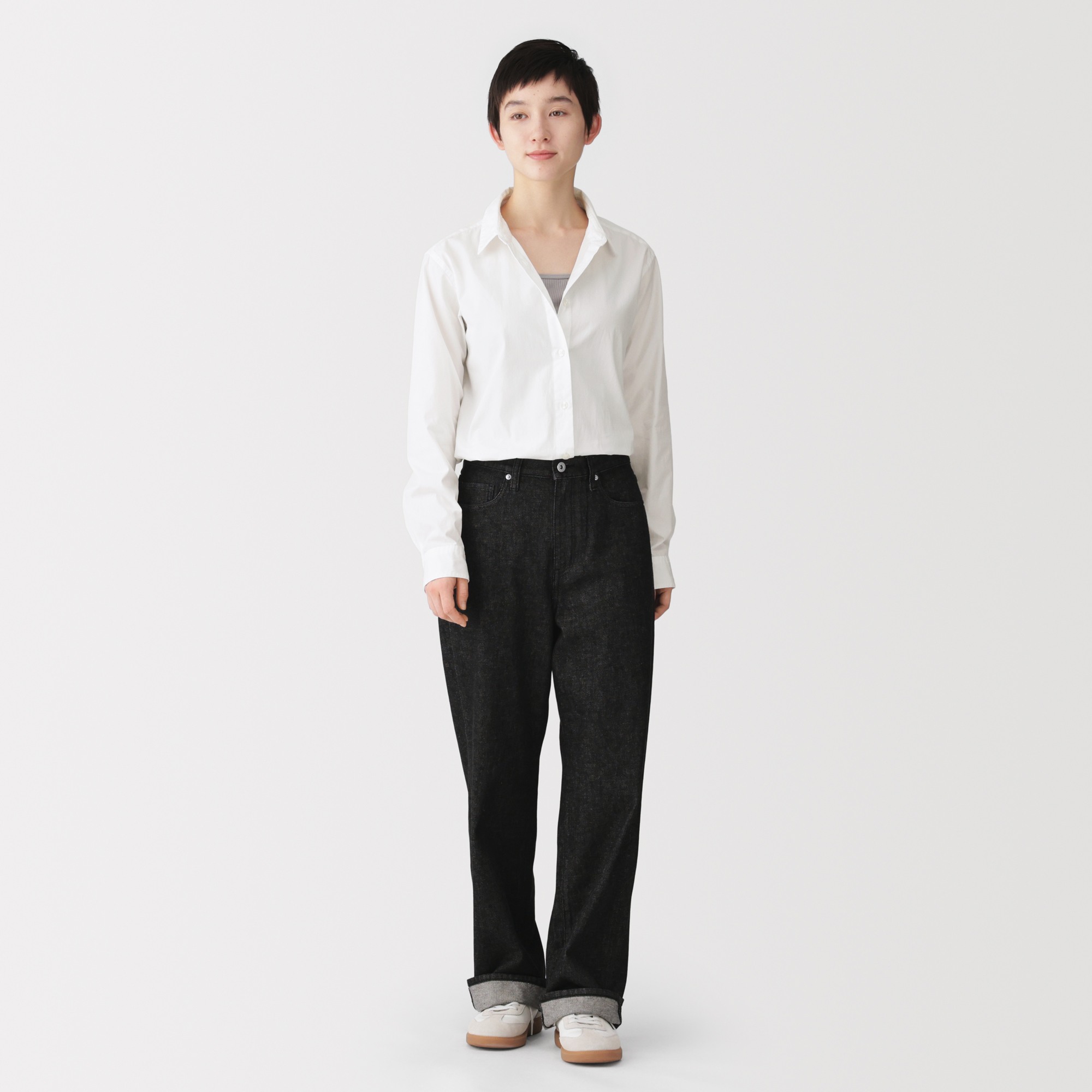 [New]W's washed broadcloth regular collar L/Slv shirt