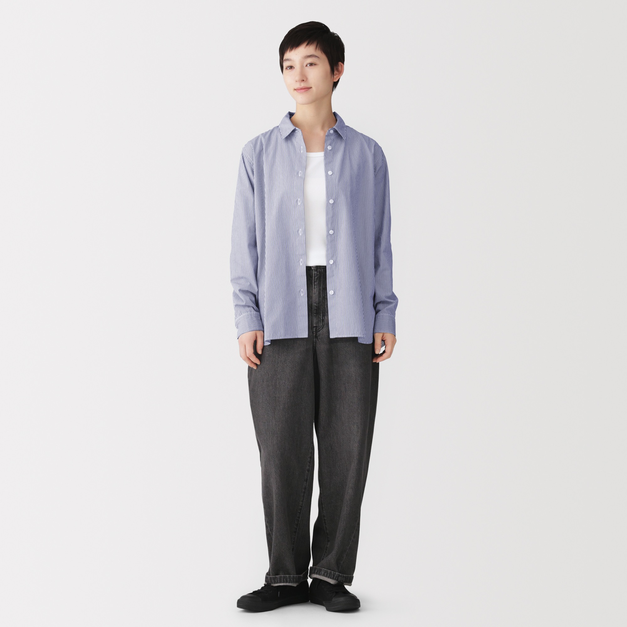 [New]W's washed broadcloth regular collar L/Slv shirt