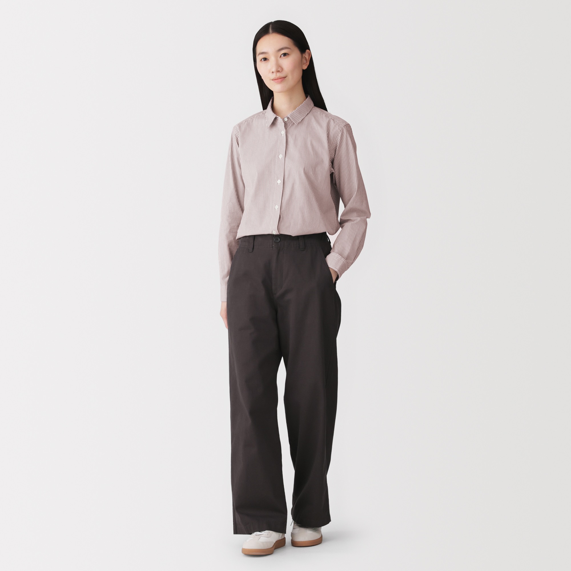 [New]W's washed broadcloth regular collar L/Slv shirt