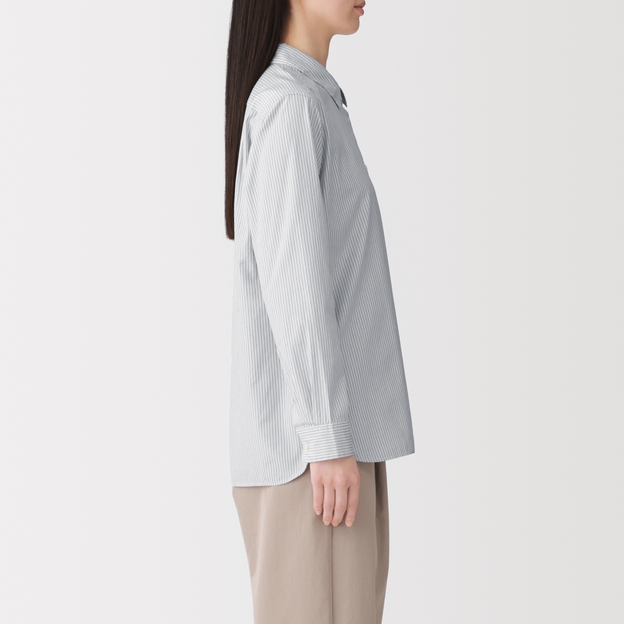 [New]W's washed broadcloth regular collar L/Slv shirt