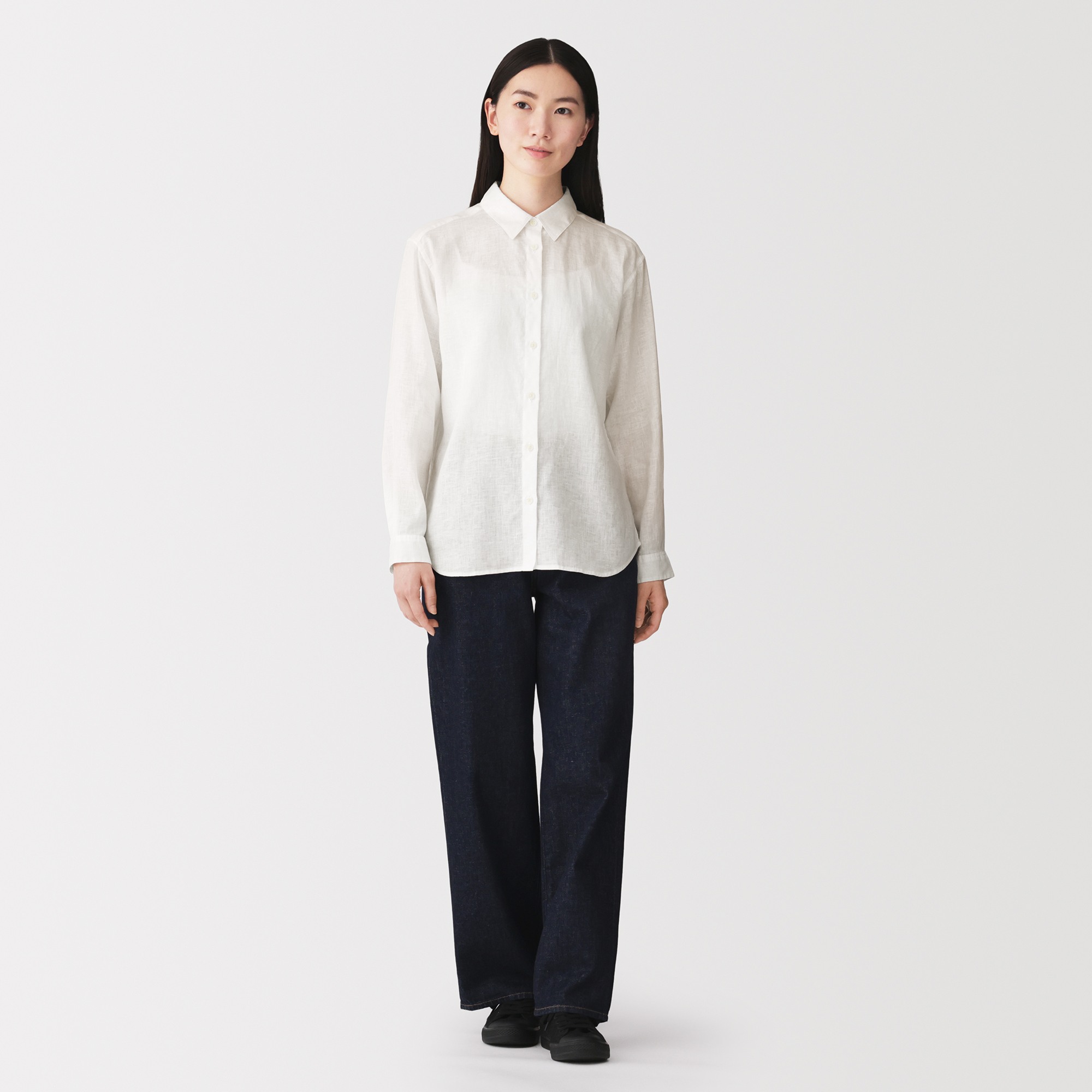 W's Washed linen Regular collar L/Slv shirt(ASEAN)