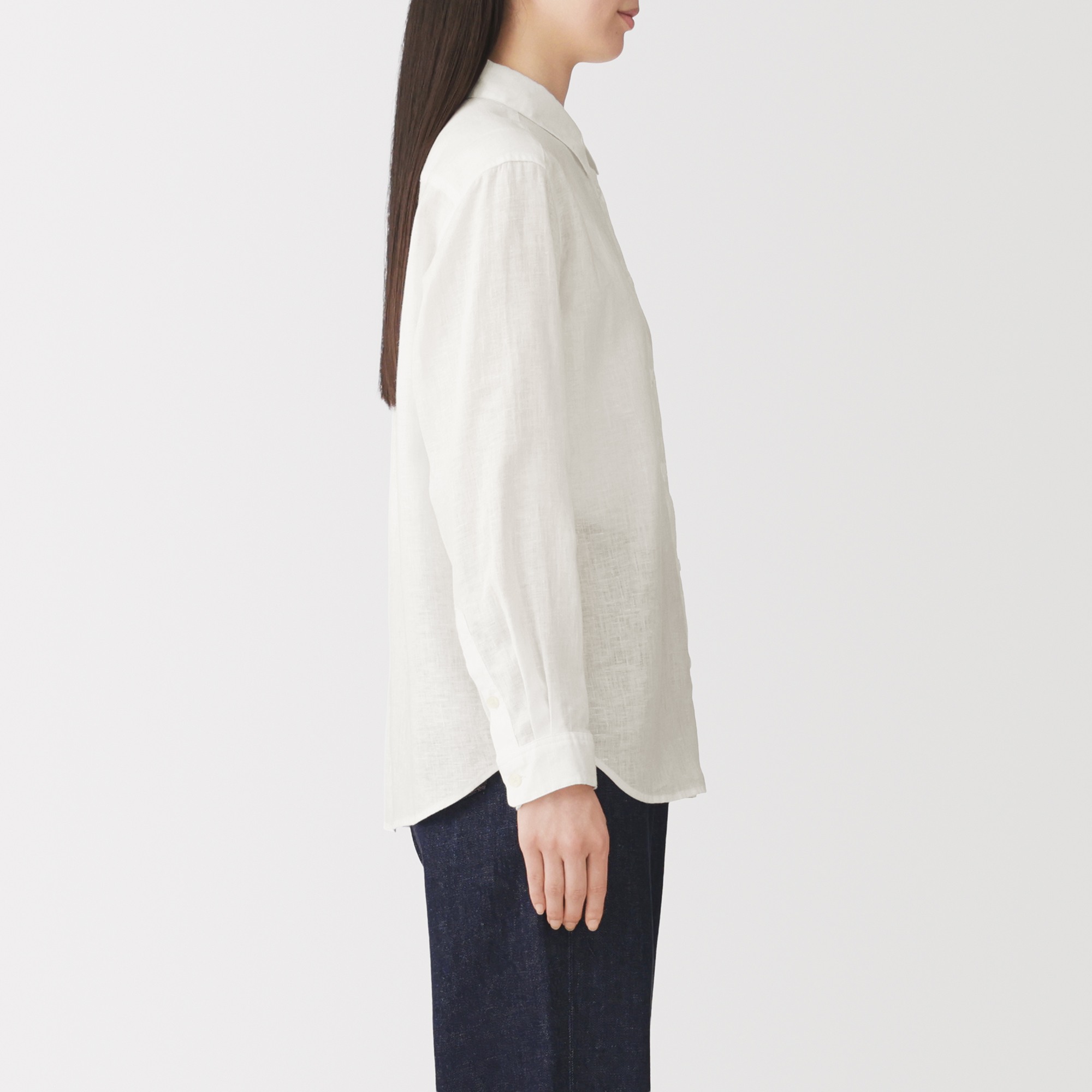 W's Washed linen Regular collar L/Slv shirt(ASEAN)