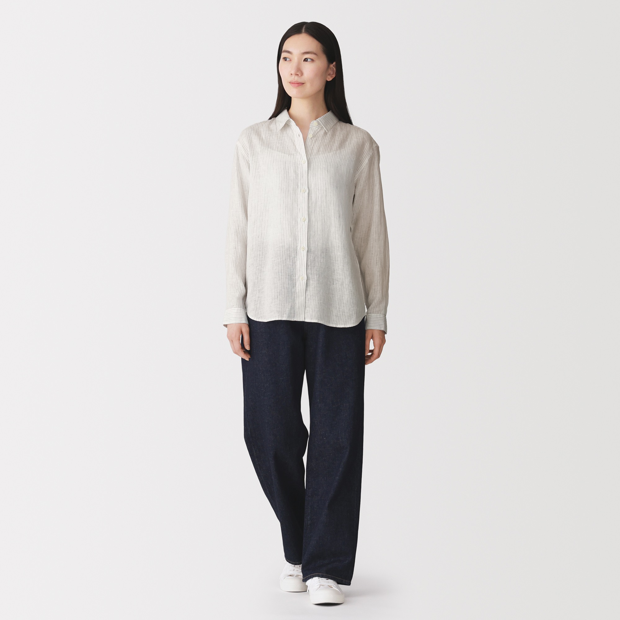 W's Washed linen Regular collar L/Slv shirt(ASEAN)