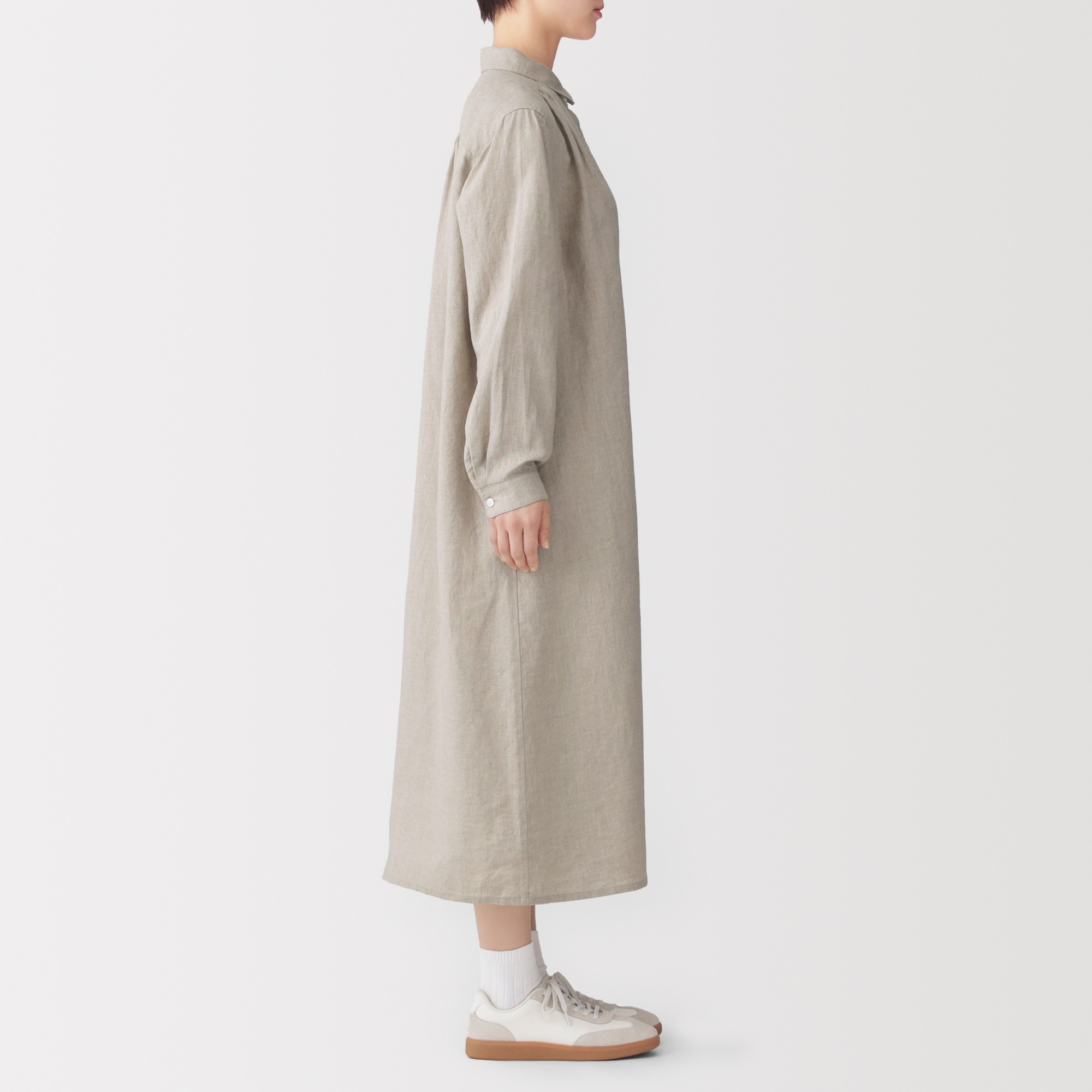 W's Washed linen L/Slv shirt dress(ASEAN)