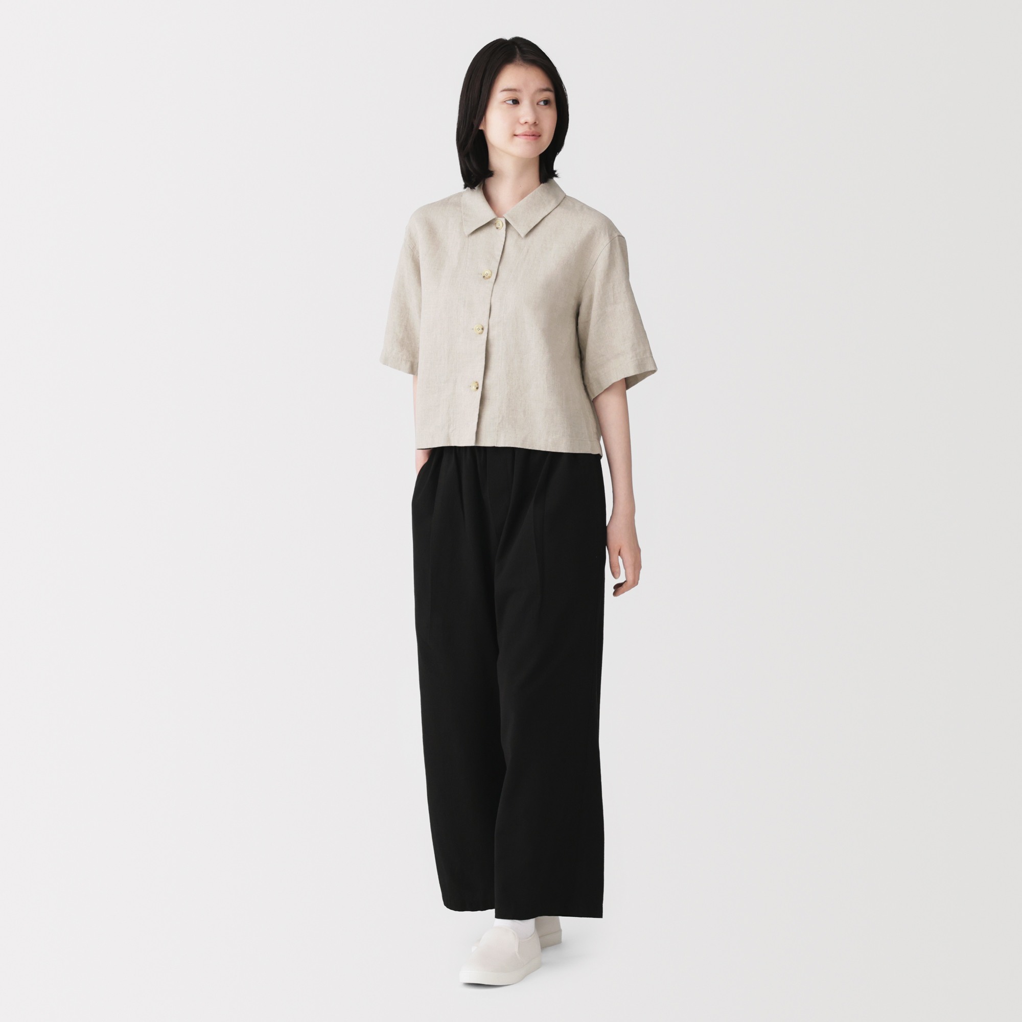 W's Washed linen S/Slv shirt (ASEAN)