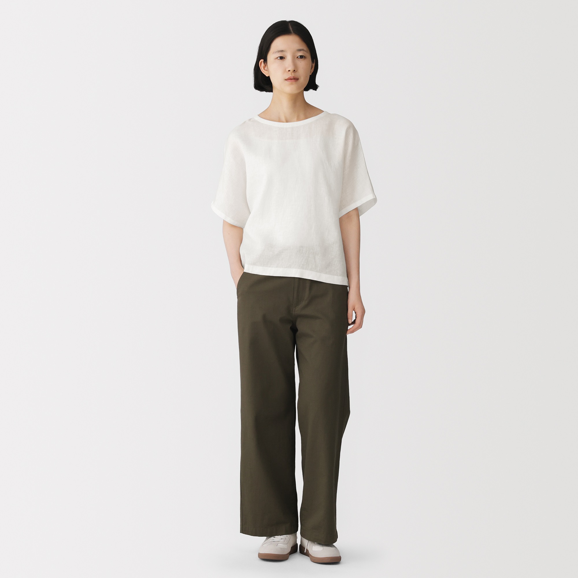 W's Washed linen S/Slv blouse (ASEAN)