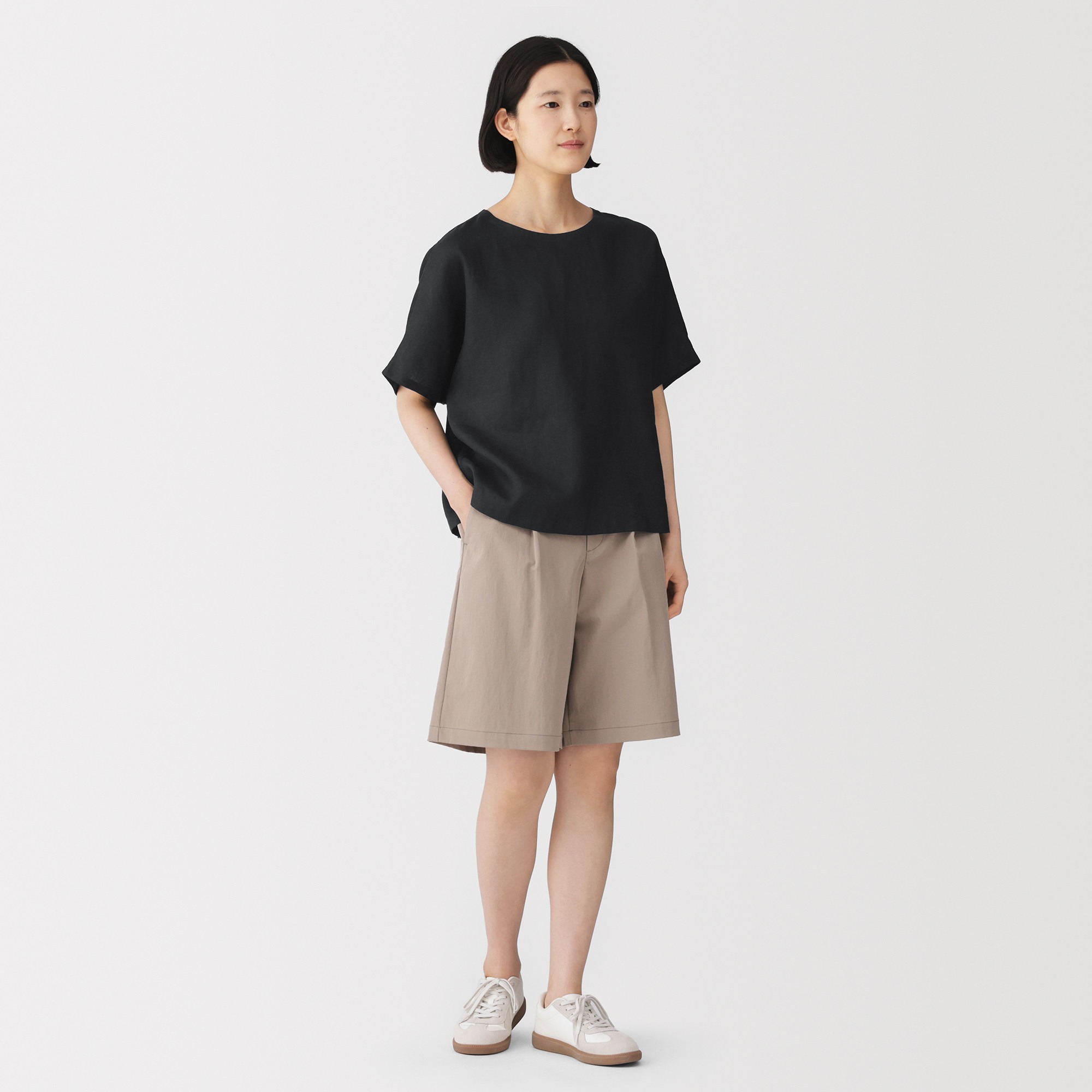 W's Washed linen S/Slv blouse (ASEAN)