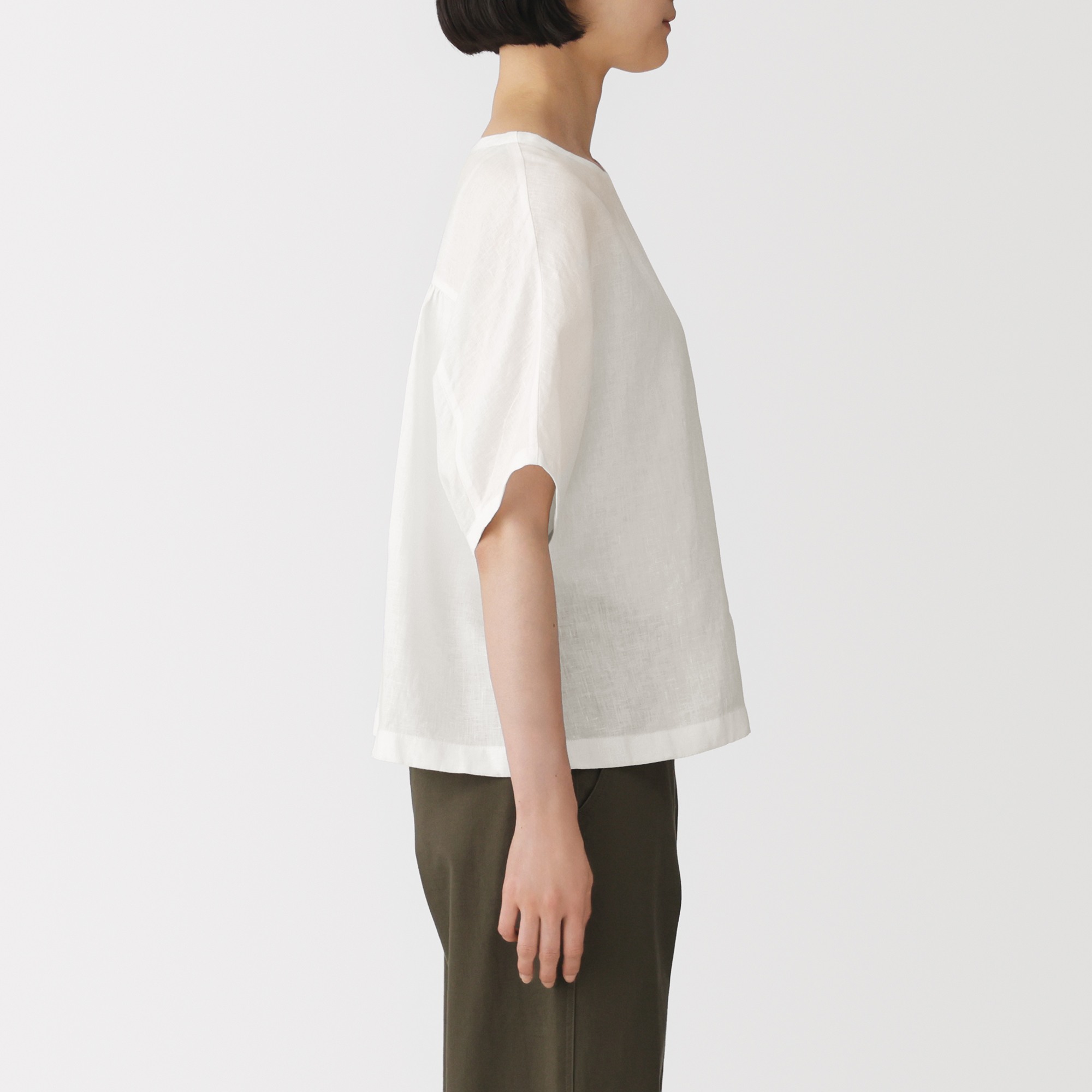 W's Washed linen S/Slv blouse (ASEAN)