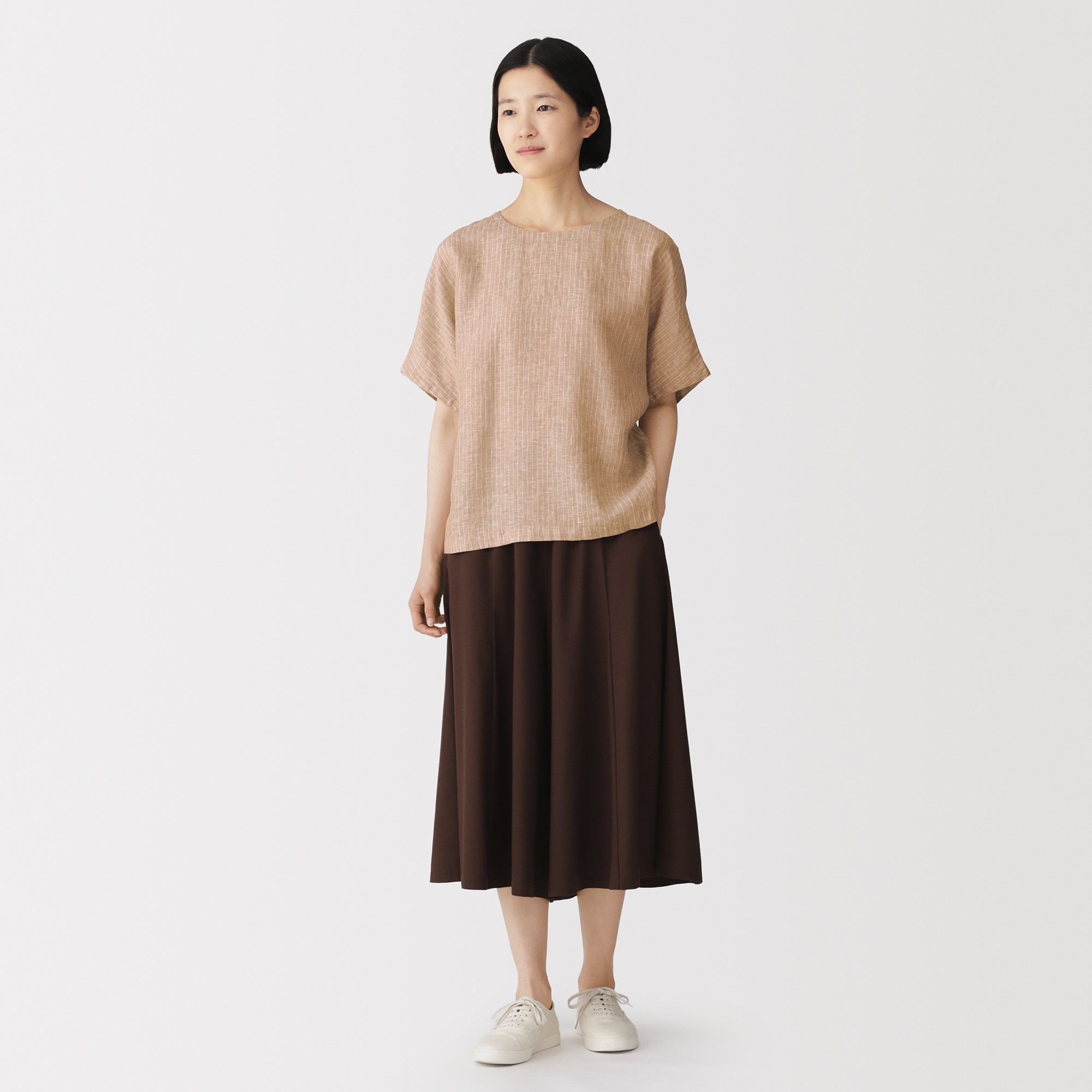 W's Washed linen S/Slv blouse (ASEAN)