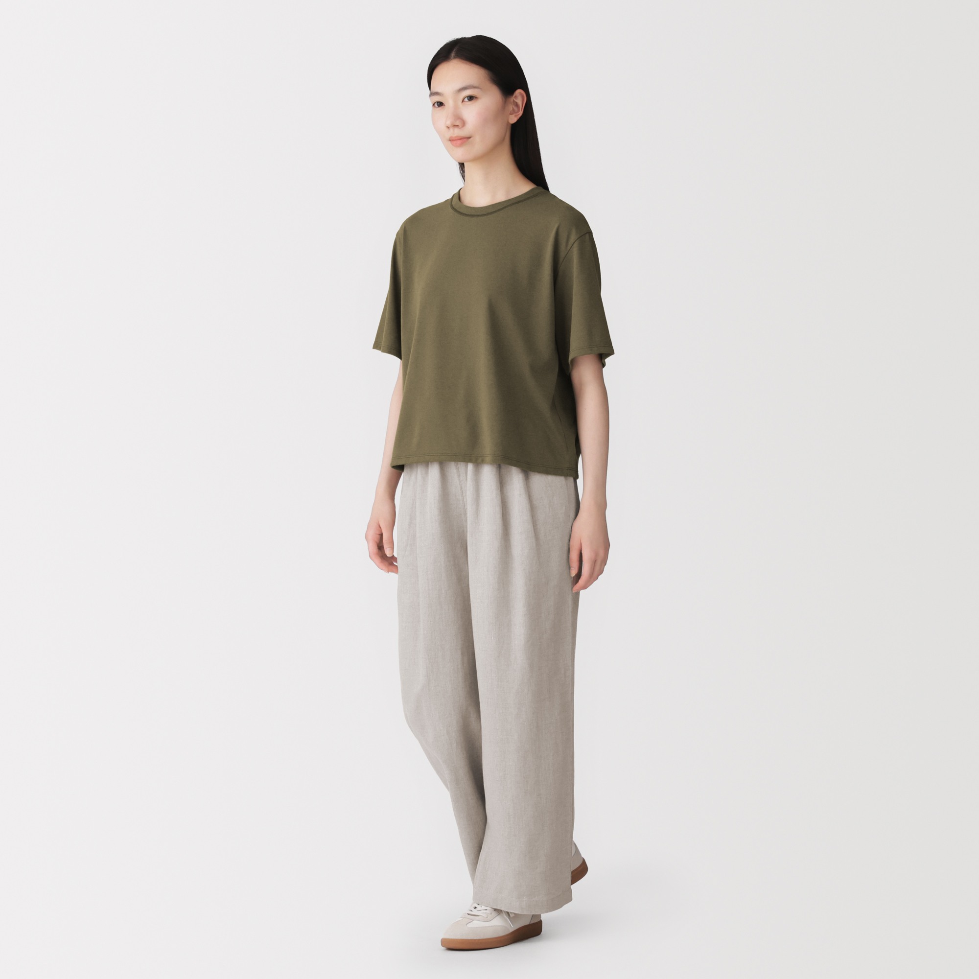 W's Washed linen easy wide-fit pants(OS)
