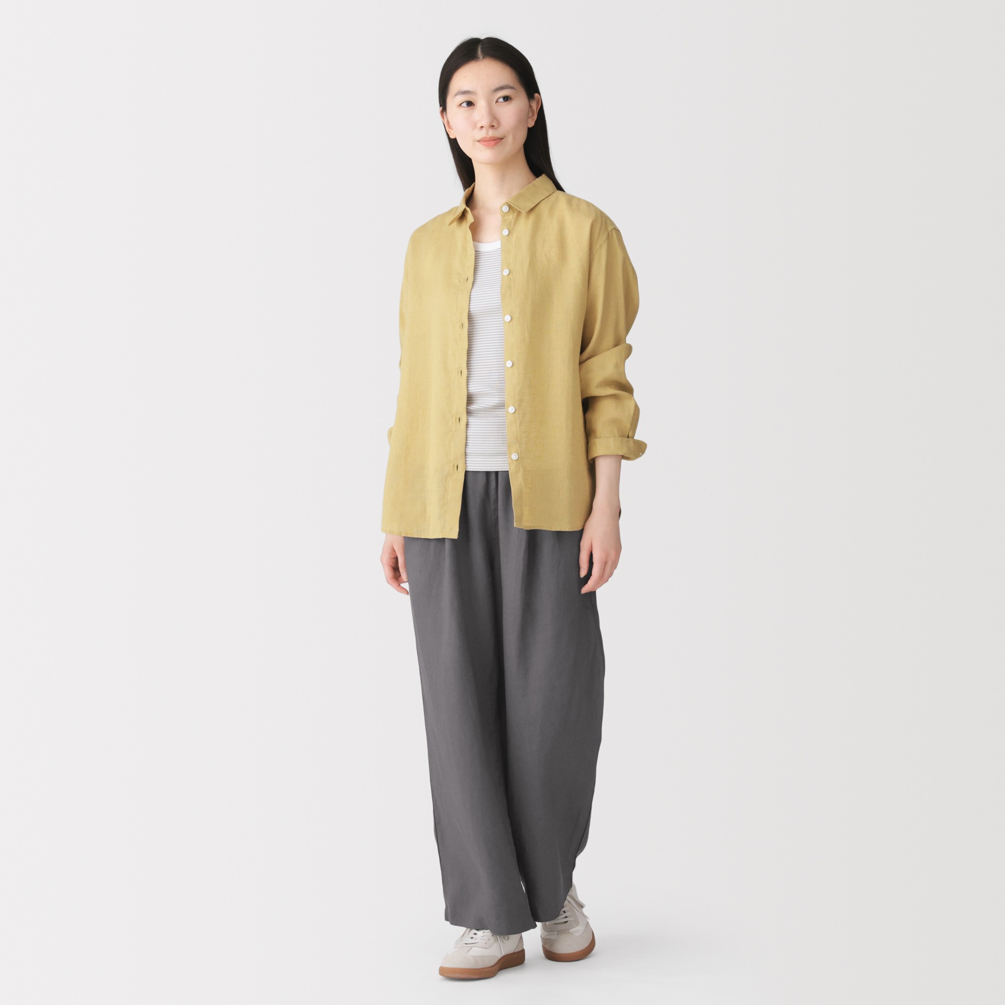 W's Washed linen easy wide-fit pants(OS)