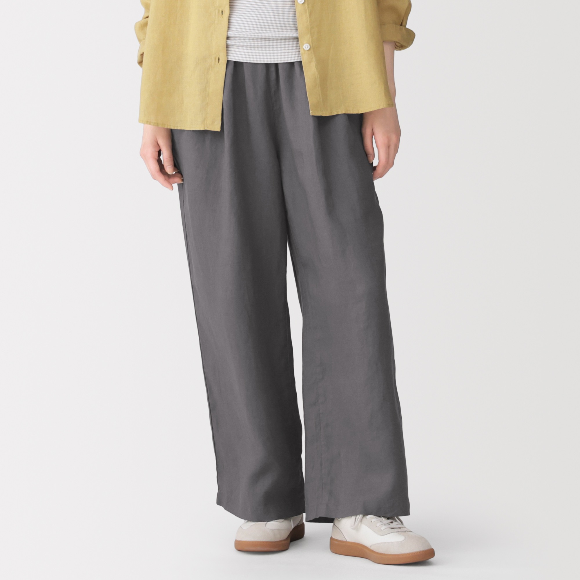 W's Washed linen easy wide-fit pants(OS)